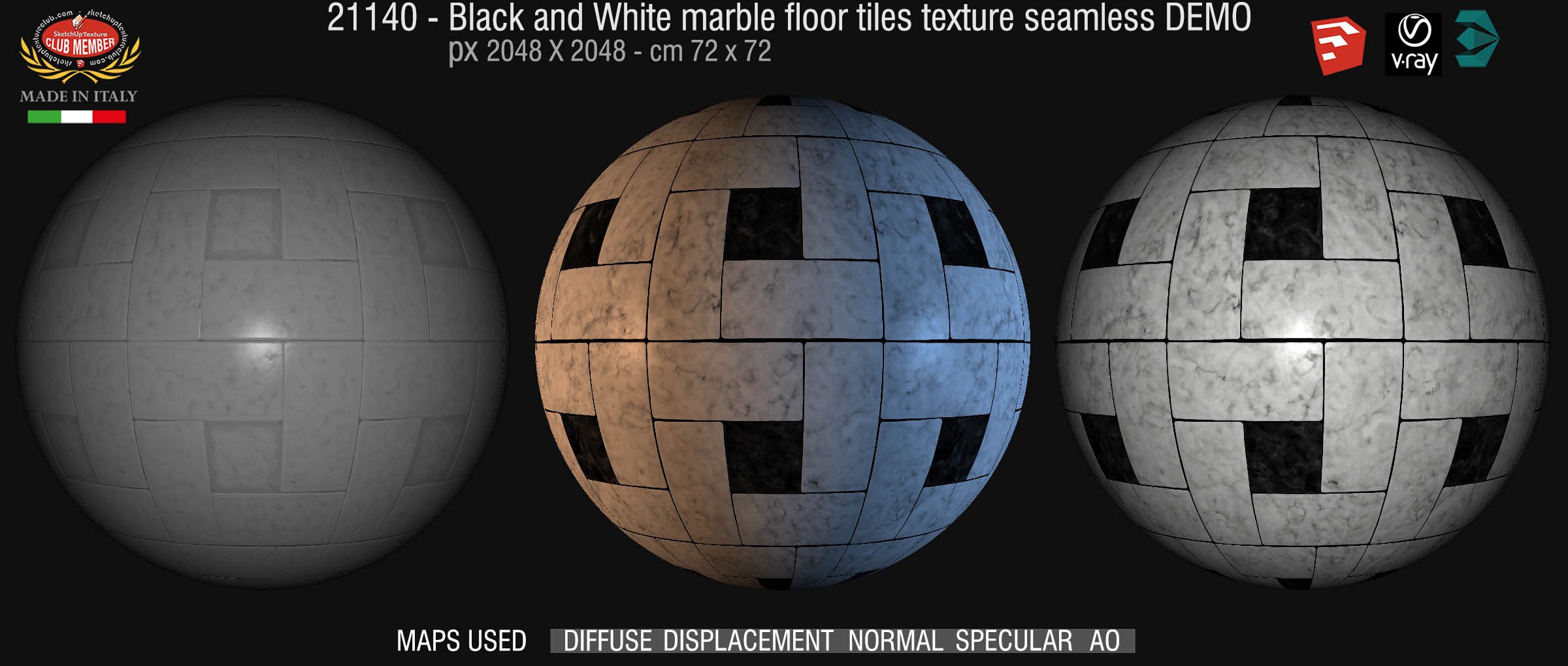 21140 Black and white marble tile texture seamless + maps DEMO