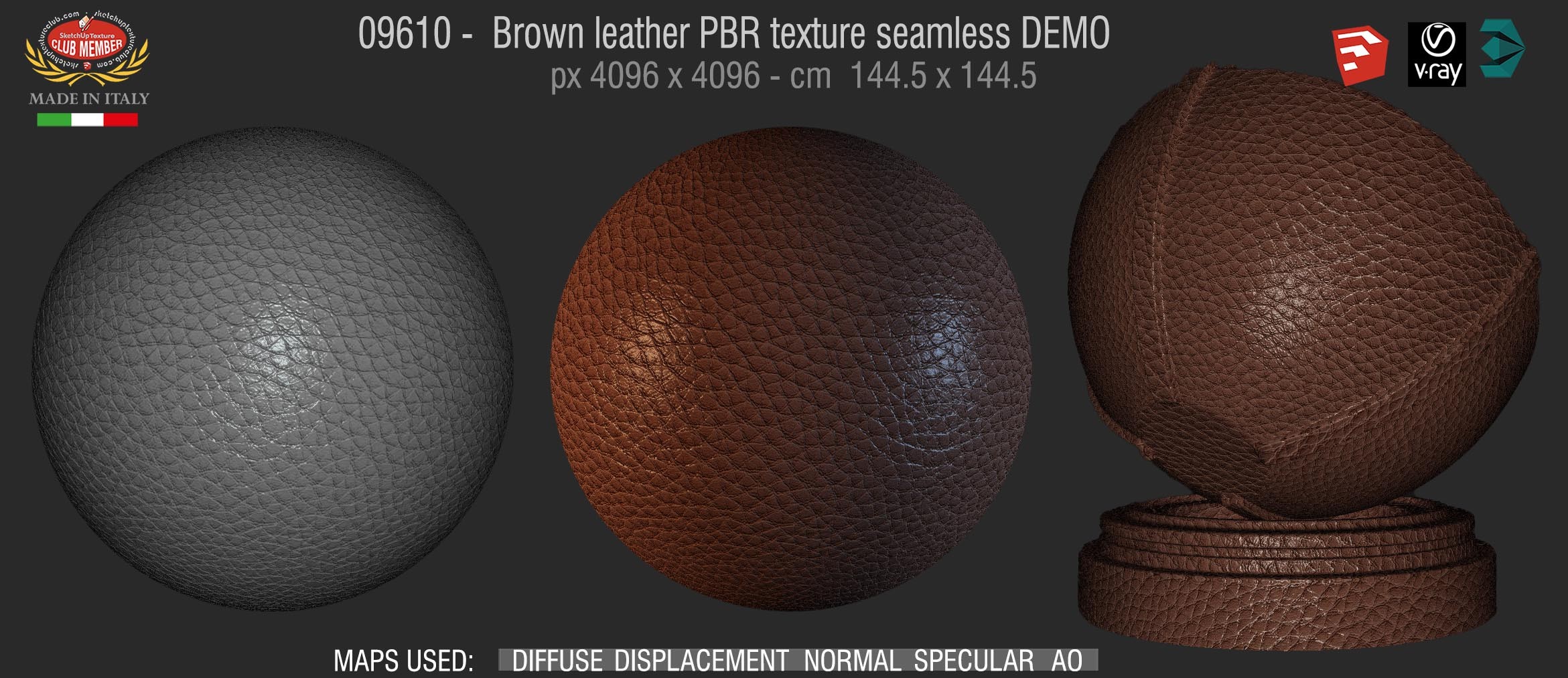 09610 Brown leather PBR texture seamless DEMO