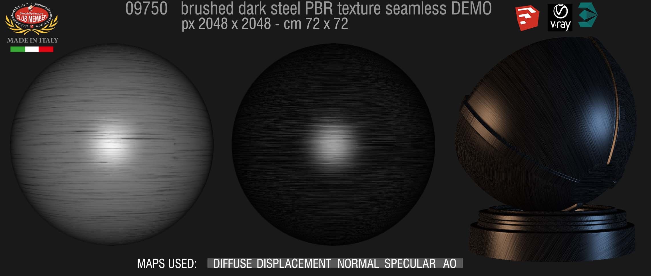 09750 Brushed dark steel metal PBR texture seamless DEMO