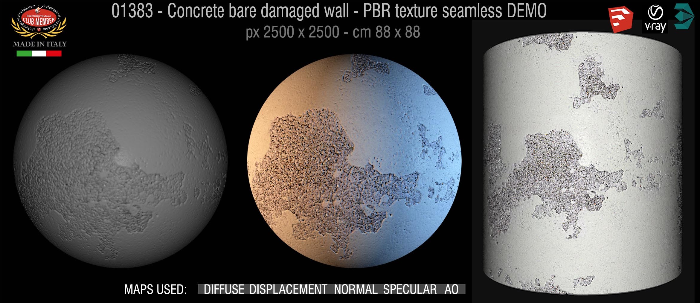 01383 Concrete bare damaged wall PBR texture seamless DEMO