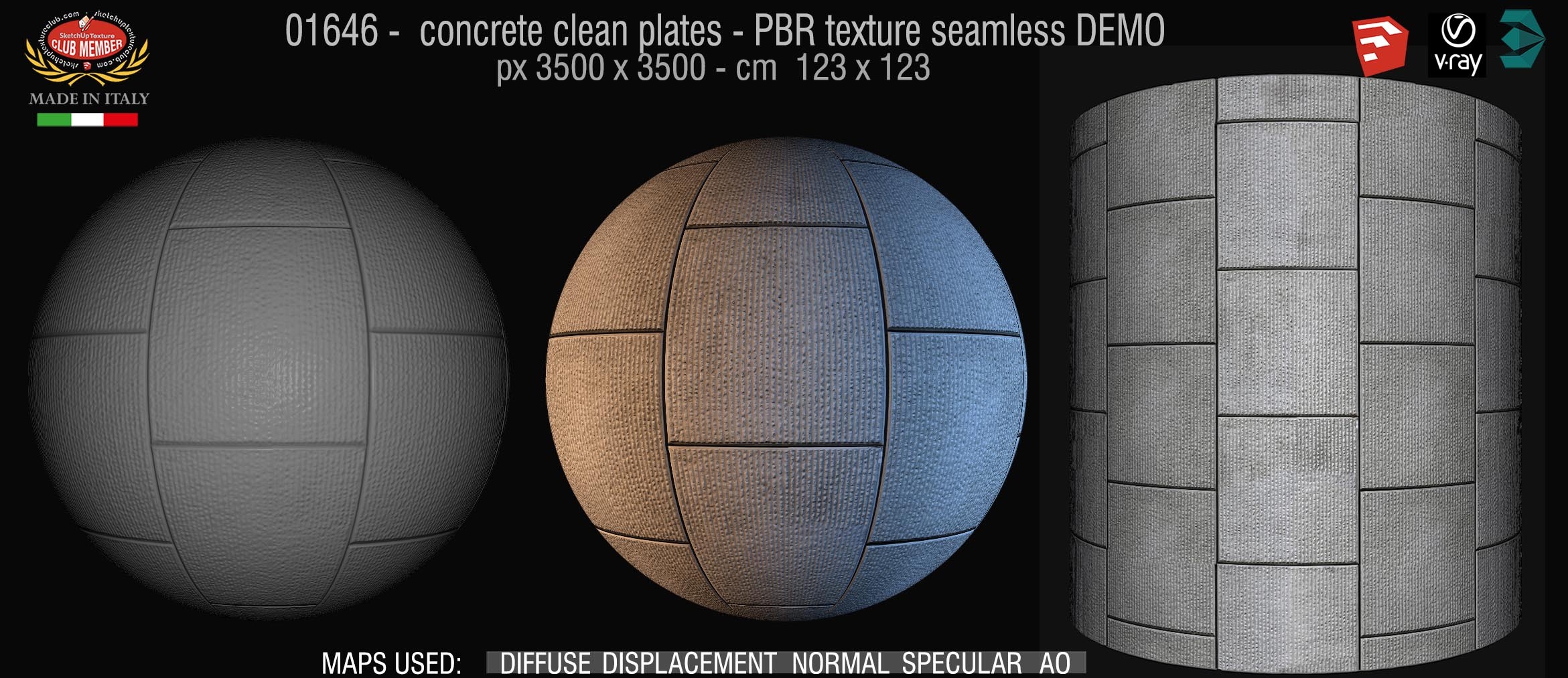 01646 concrete clean plates PBR texture seamless DEMO