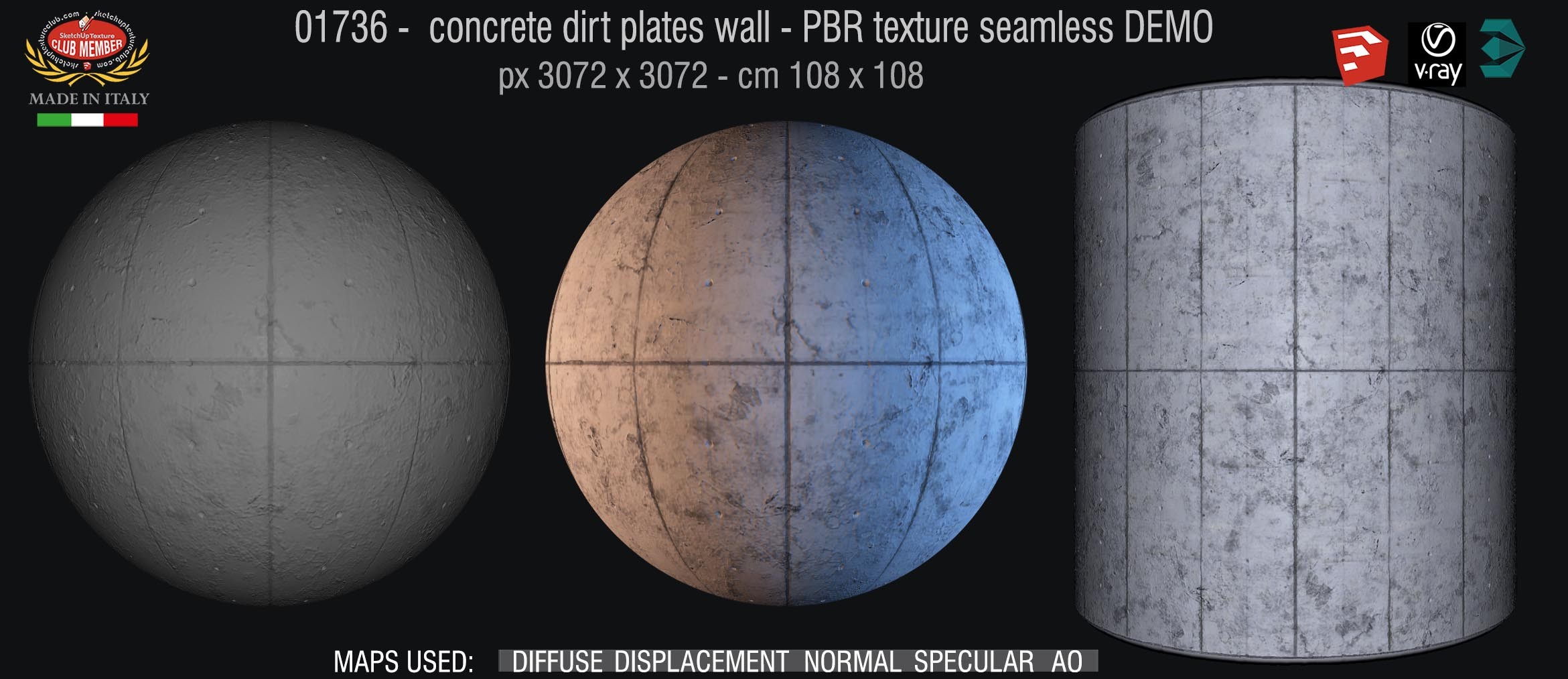 01736 concrete dirt plates wall PBR texture seamless DEMO