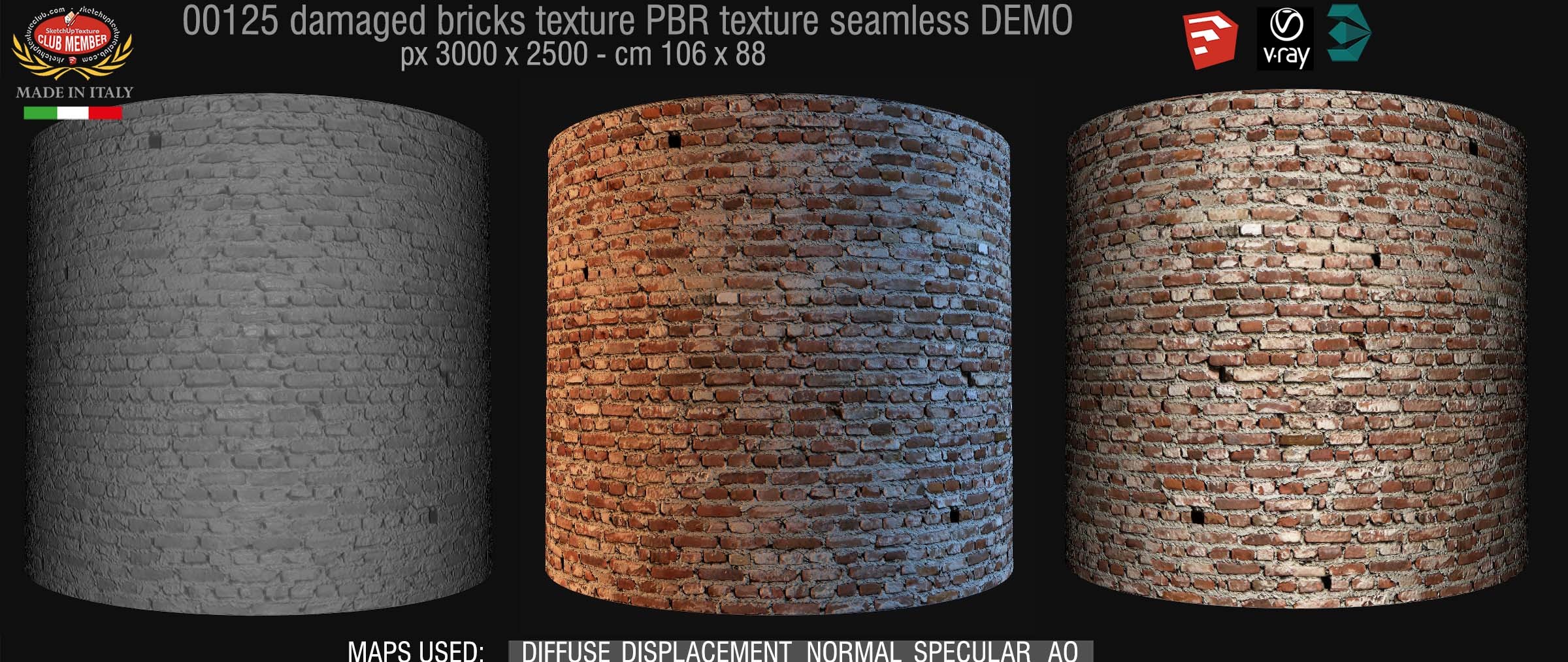 00125 Damaged bricks PBR texture seamless DEMO