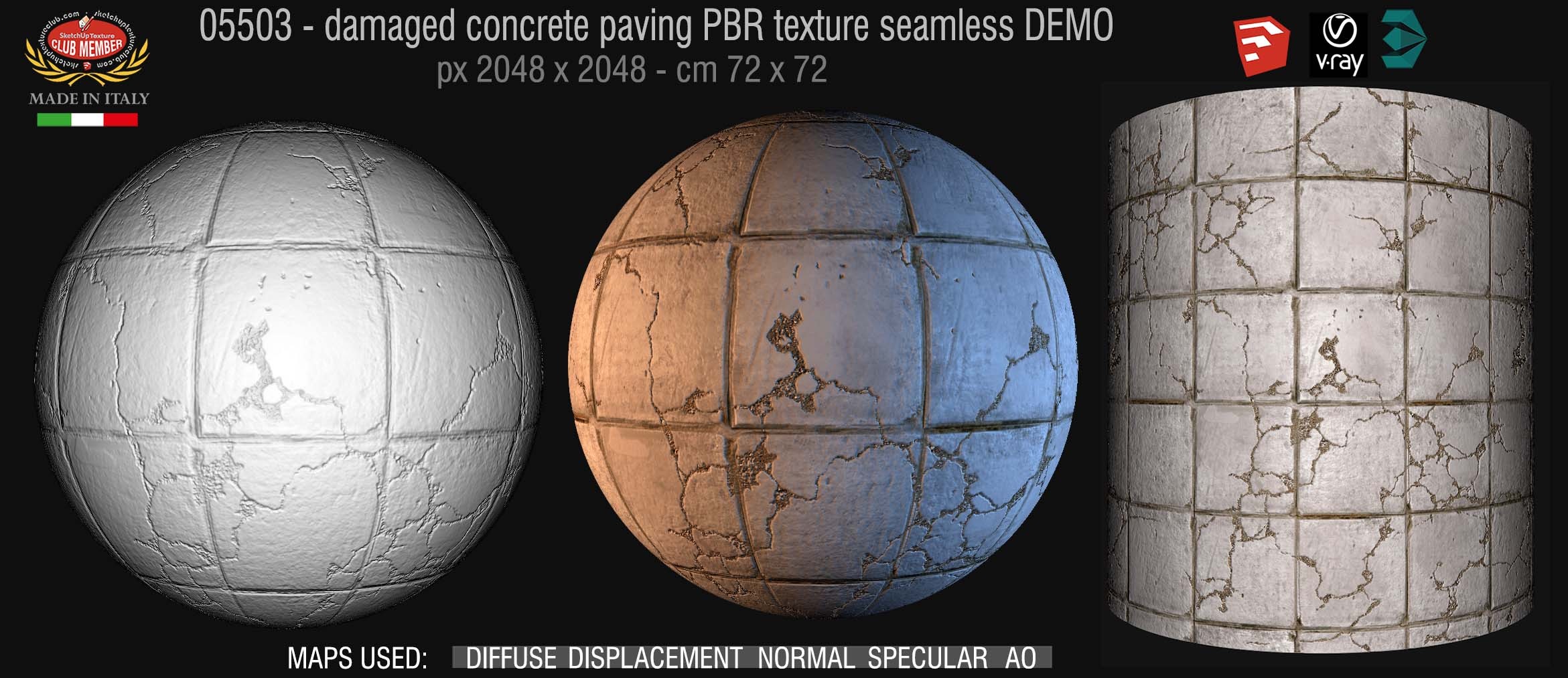 05503 Damaged concrete outdoor paving PBR texture seamless DEMO