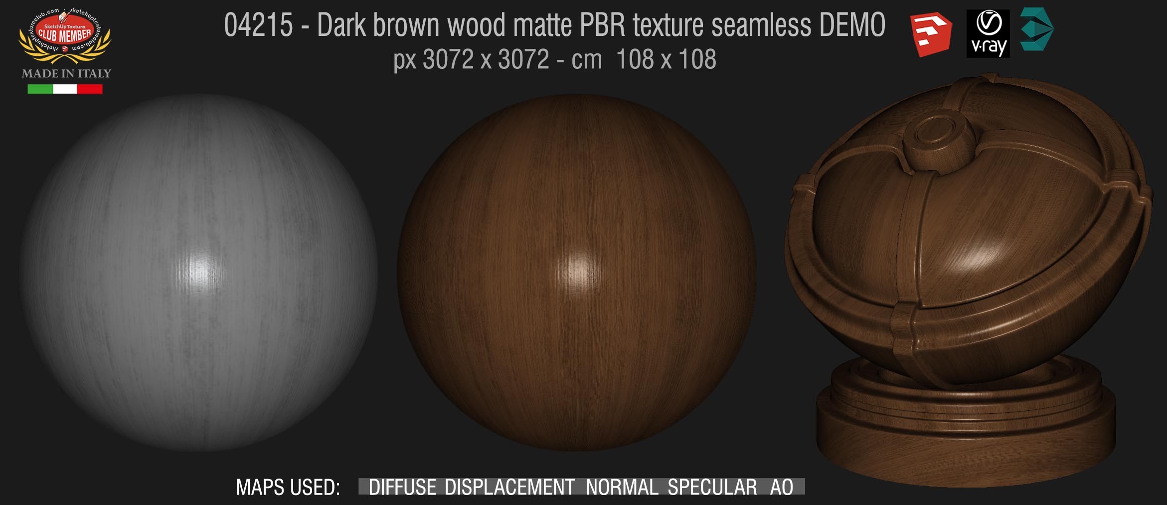 04215 Dark brown wood matte PBR texture seamless DEMO