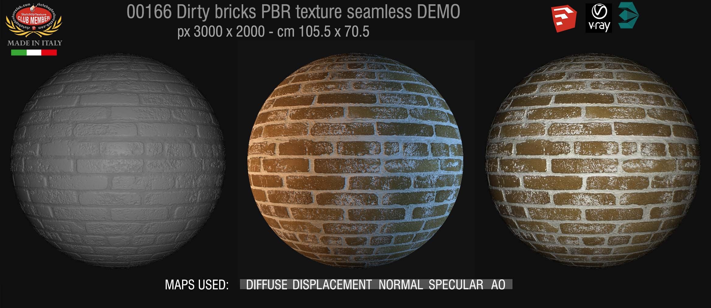 00166 Dirty bricks PBR texture seamless DEMO