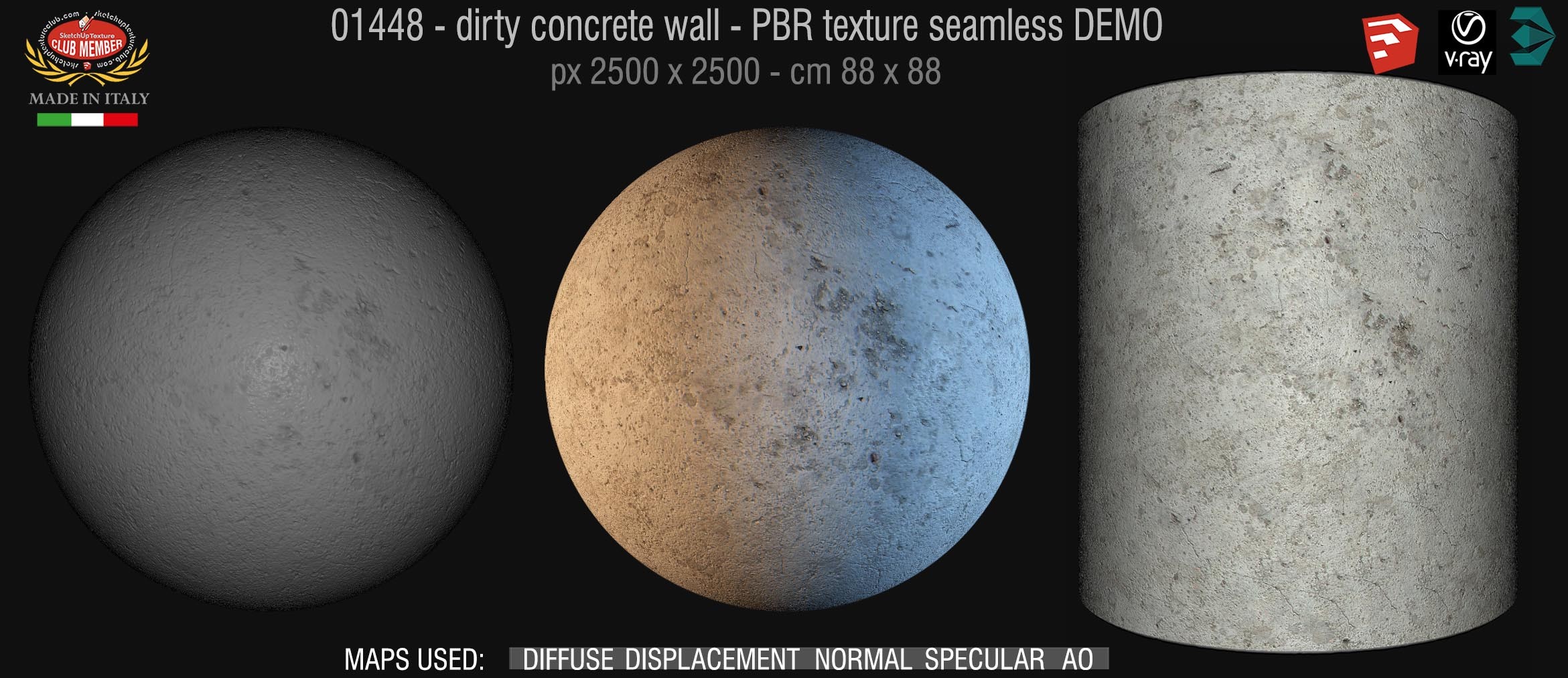 01448 Concrete bare dirty wall PBR texture seamless DEMO