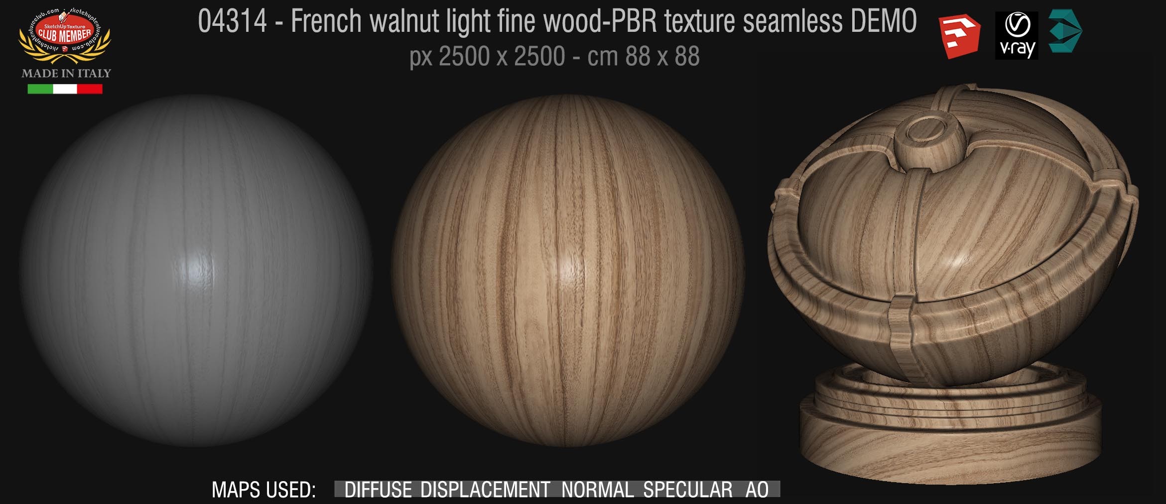 04314 French walnut light fine wood-PBR texture seamless DEMO