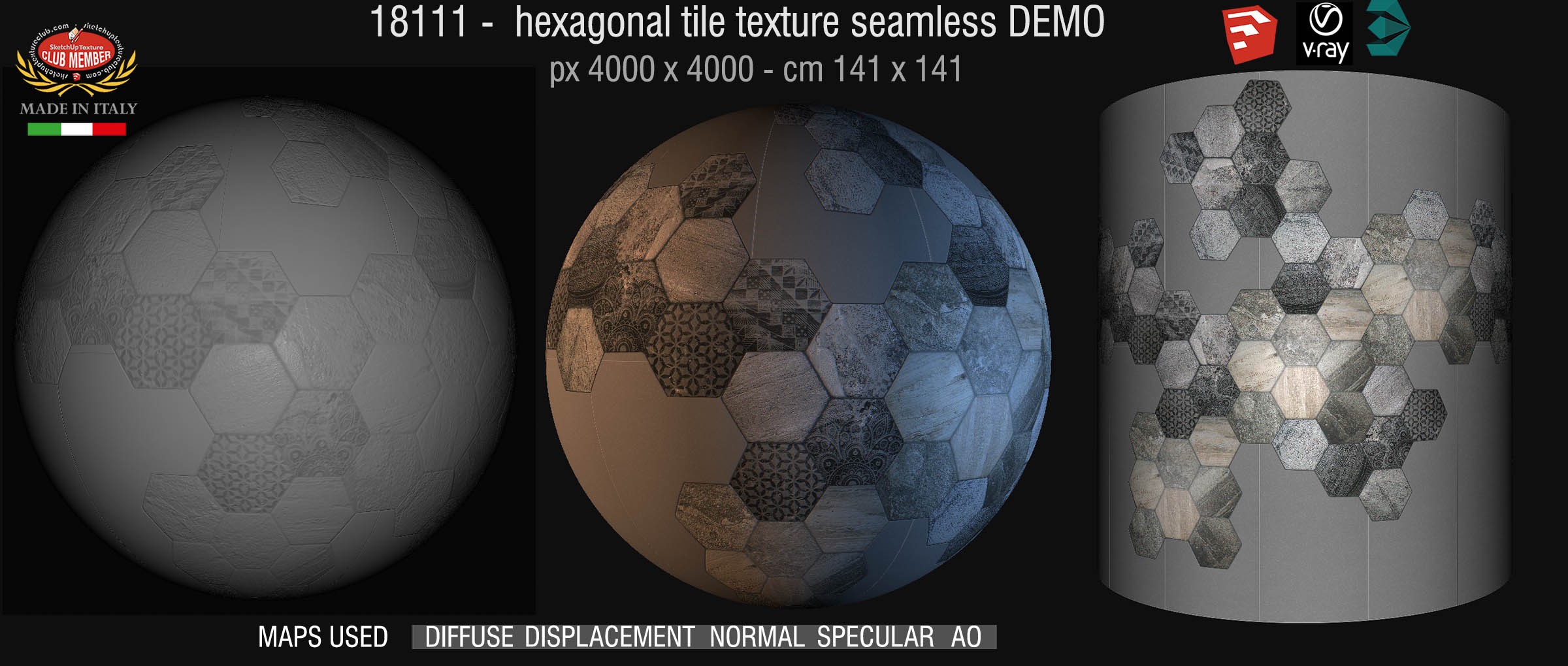 18111 seamless hexagonal tile texture + maps DEMO