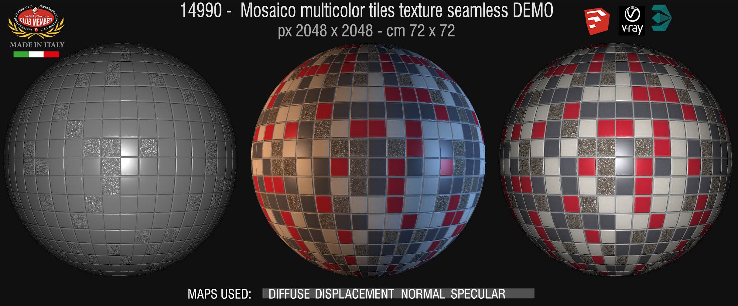 14990 Mosaico multicolor tiles texture seamless + maps DEMO