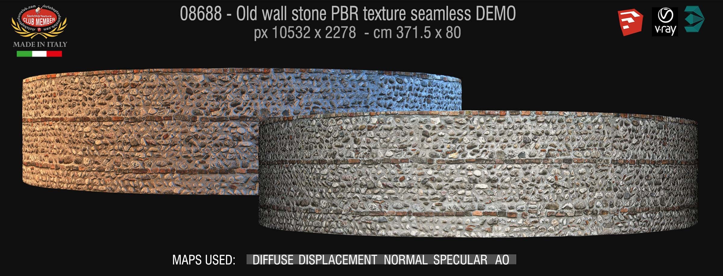 08688 Old wall stone PBR texture seamless DEMO