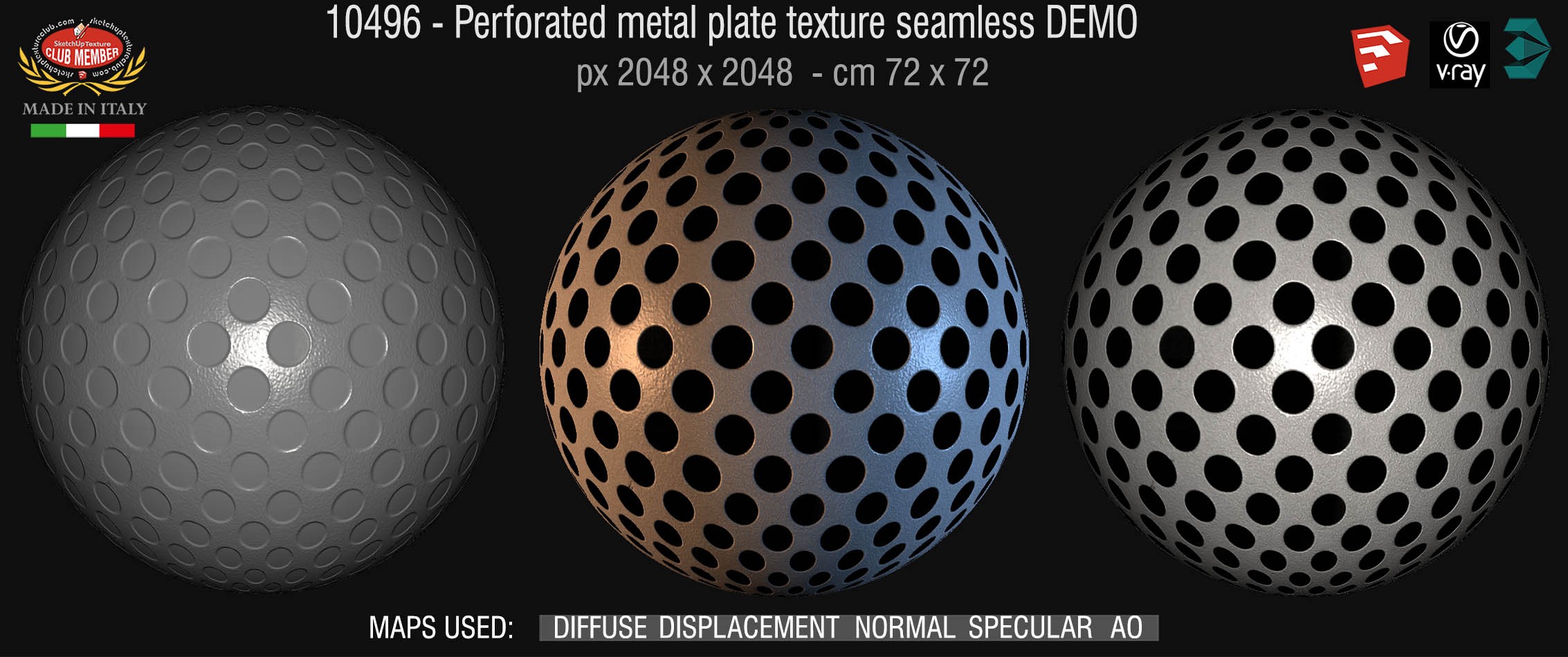 10496 HR Perforated metal plate texture seamless + maps DEMO