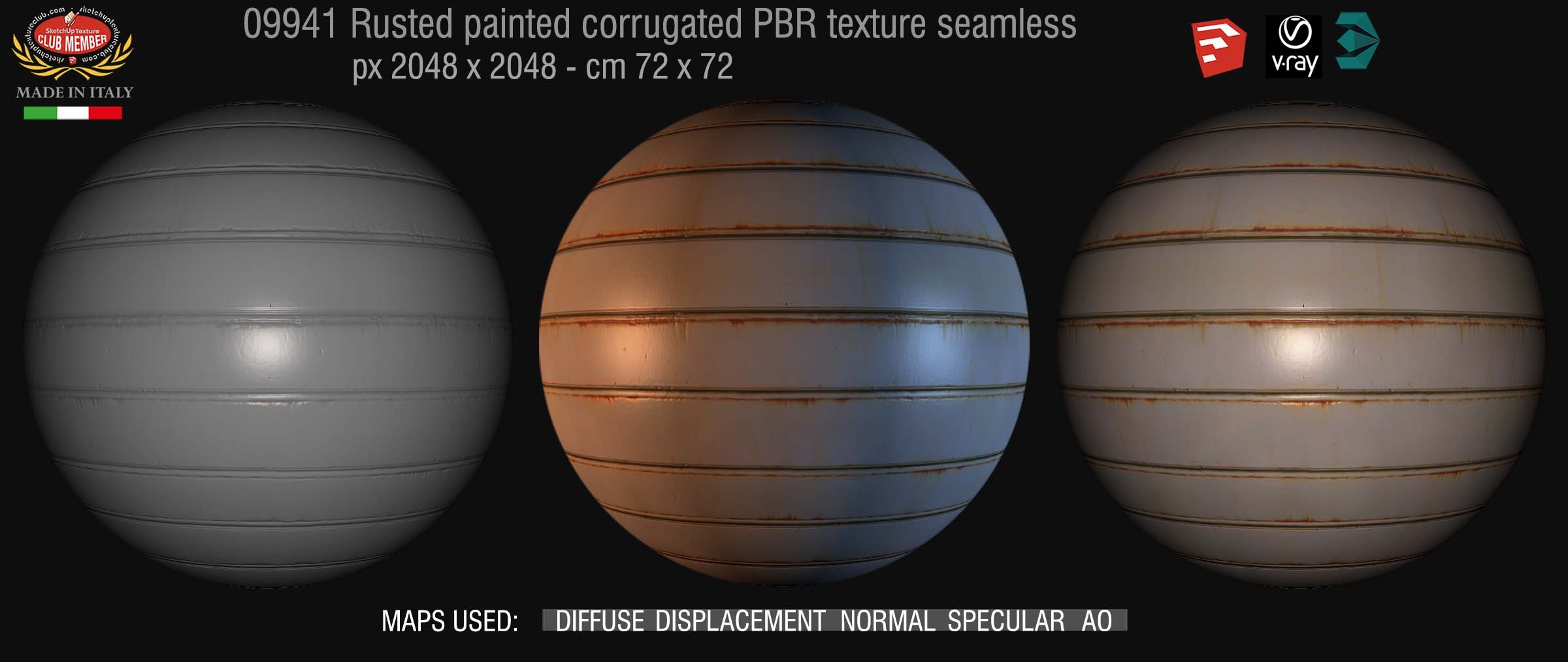 09941 Rusted painted corrugated metal PBR texture seamless DEMO
