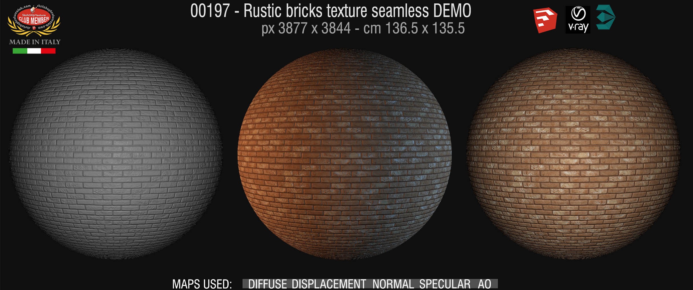 00197 Rustic bricks texture seamless + maps DEMO