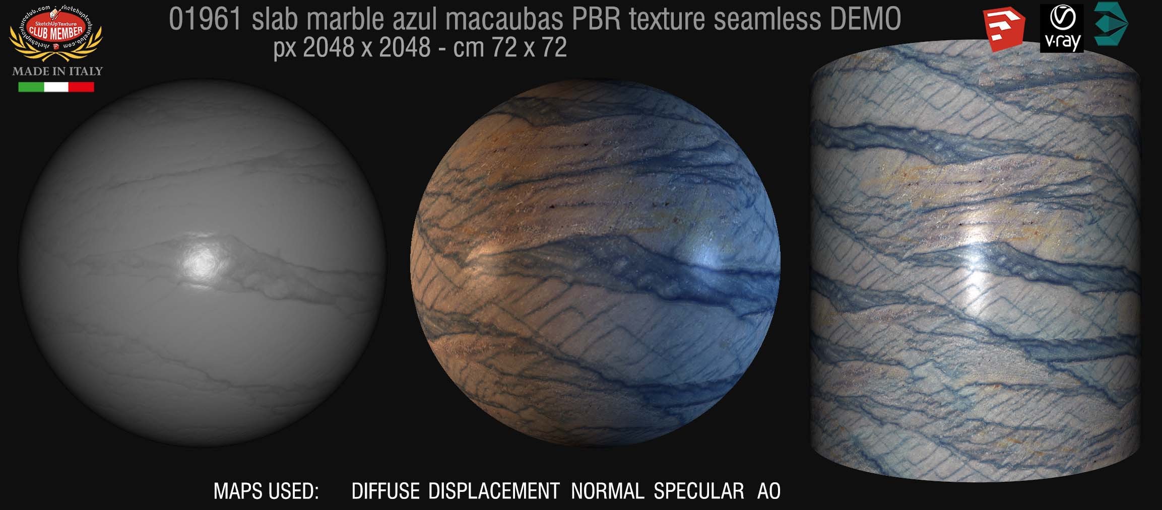 01961 Slab marble azul macaubas PBR texture seamless DEMO