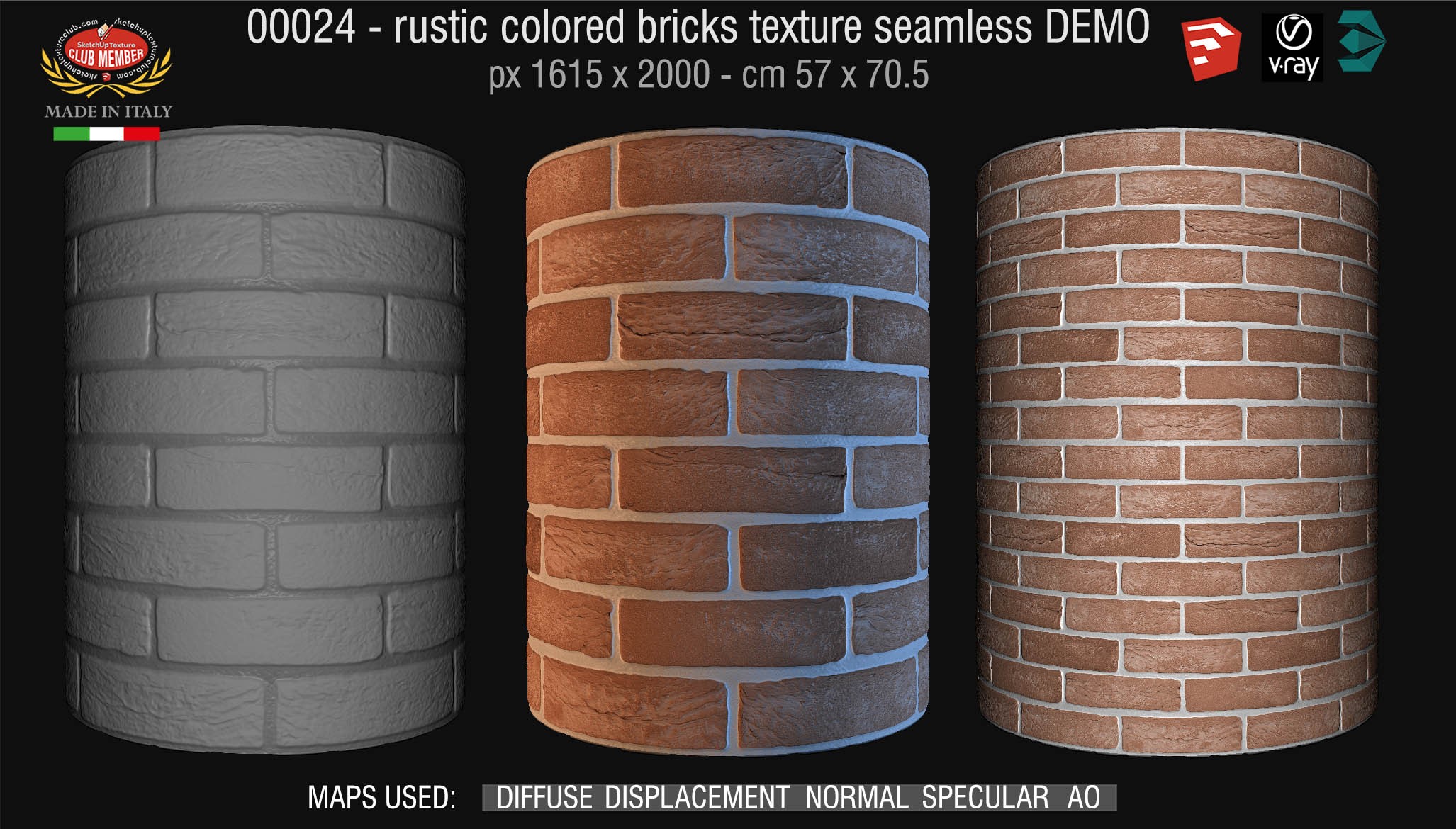 00024 rustic colored bricks texture seamless + maps DEMO