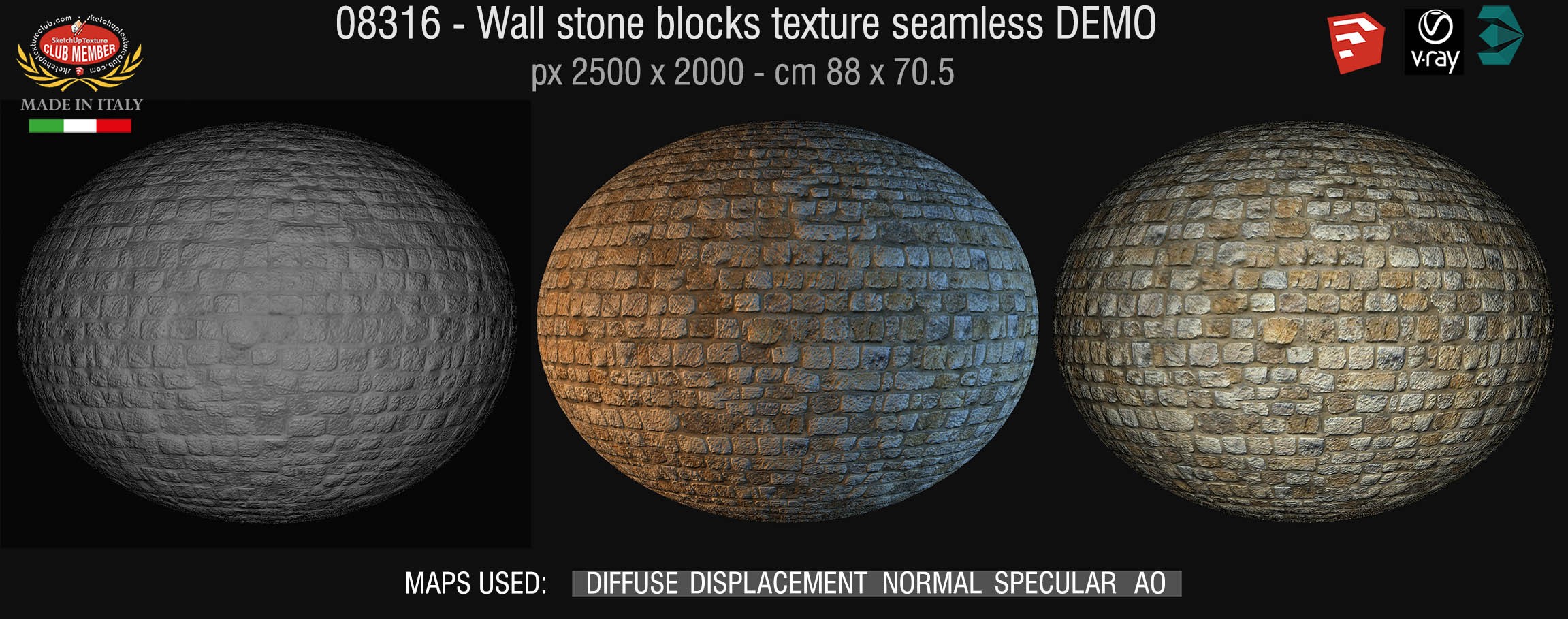 08316 HR Wall stone with regular blocks texture + maps DEMO