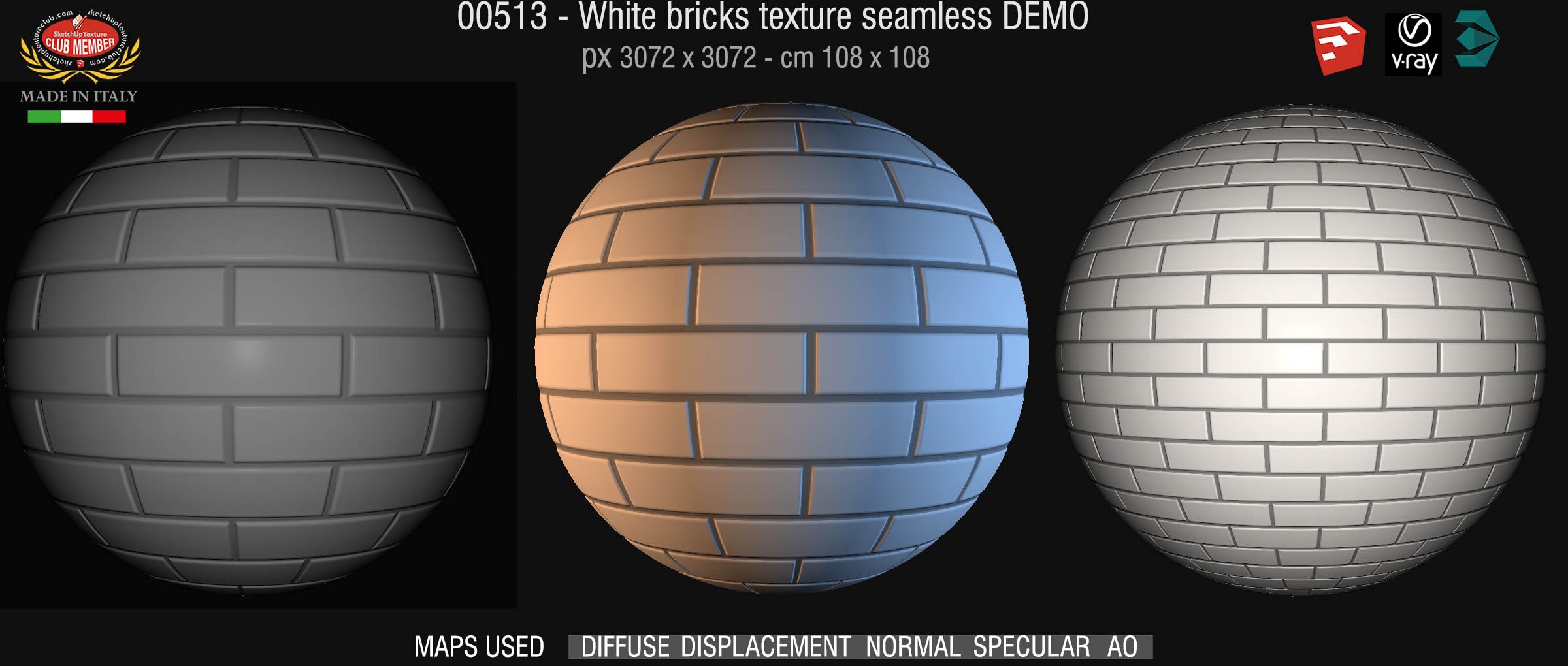 00513 White bricks texture seamless + maps DEMO