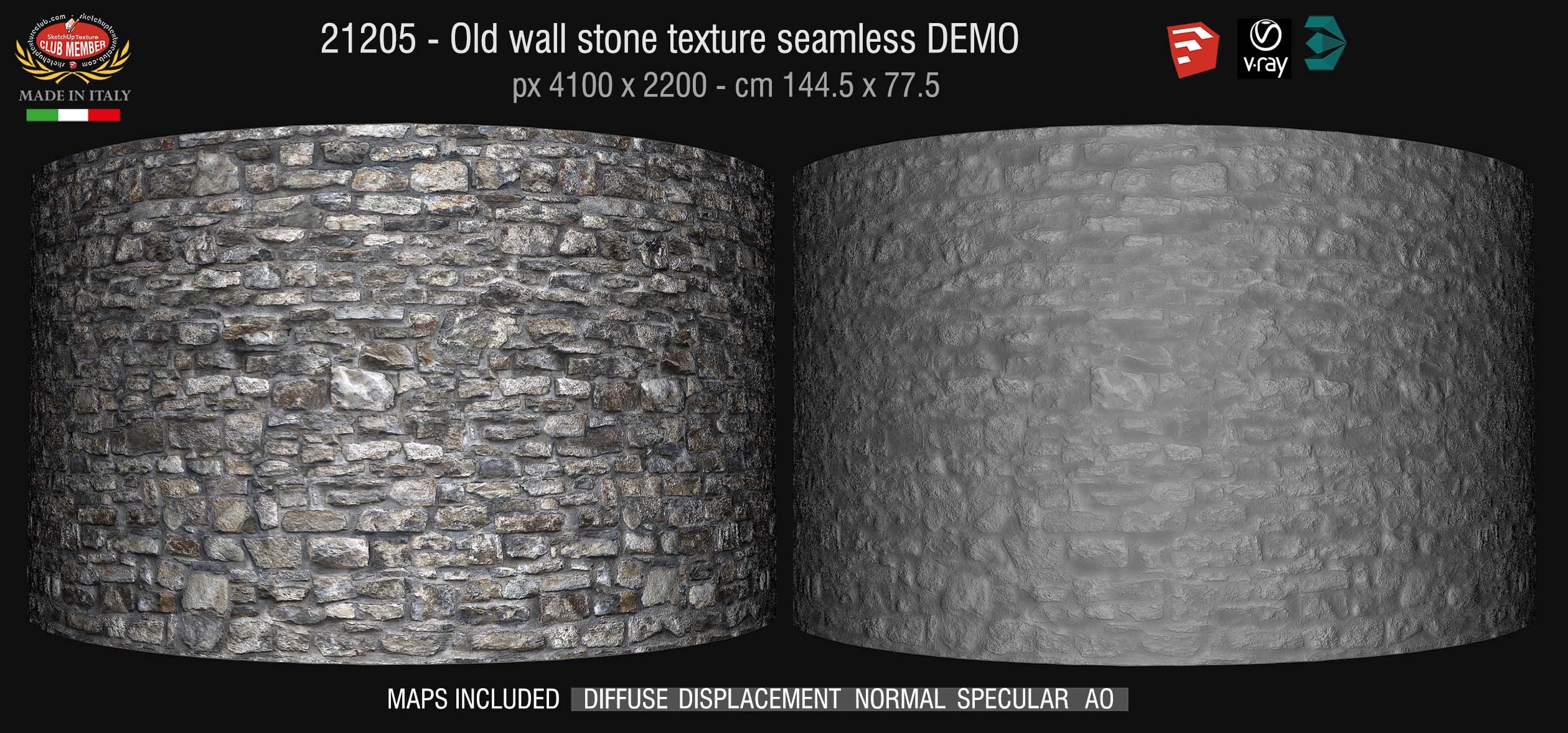 21205 HR Old wall stone texture + maps DEMO