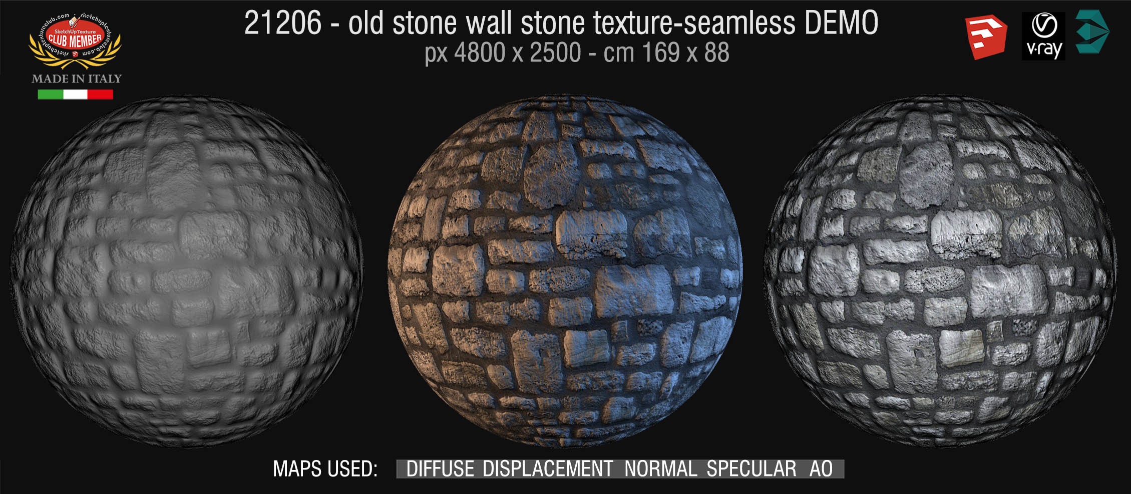 21206 HR Old wall stone texture seamless + maps DEMO