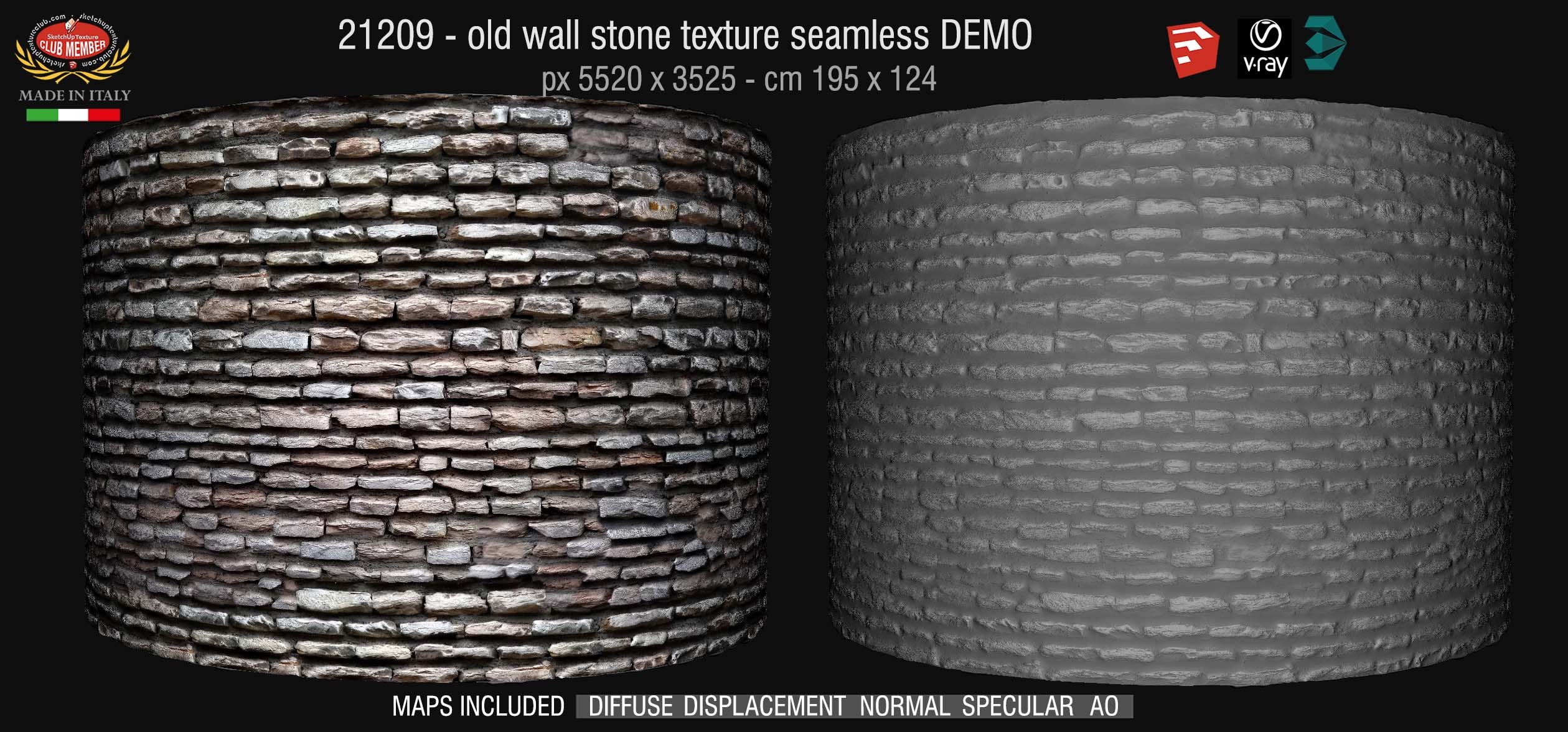 21209 HR Old wall stone texture + maps DEMO