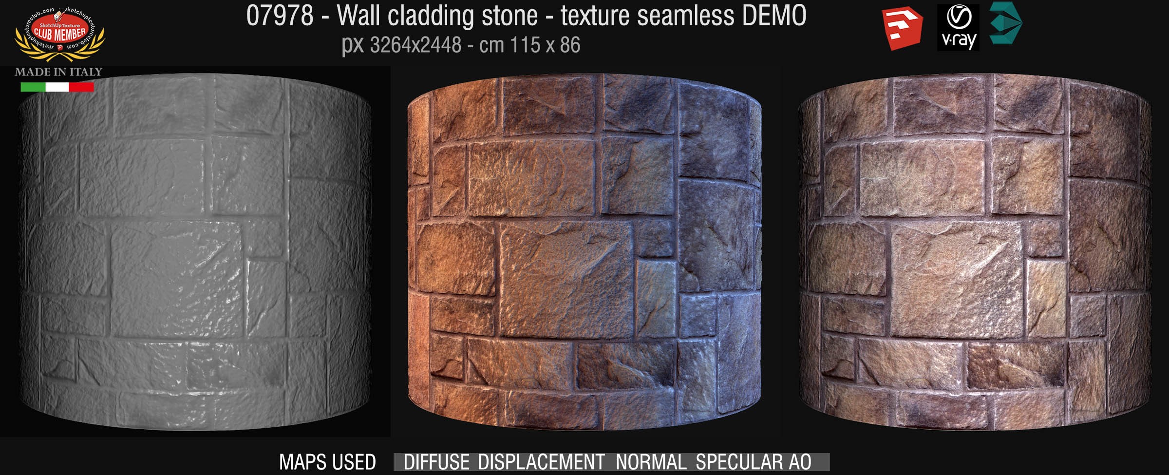 07978 Wall cladding stone texture seamless + maps DEMO