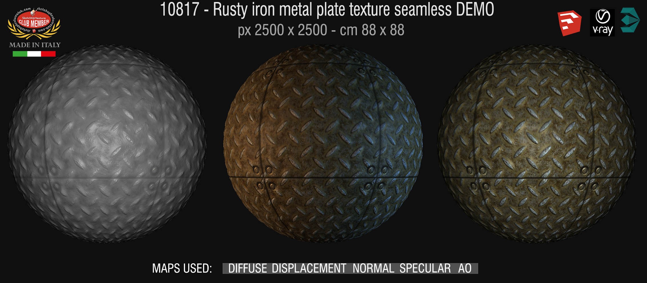 18017 HR Rusty iron metal plate texture seamless + maps DEMO