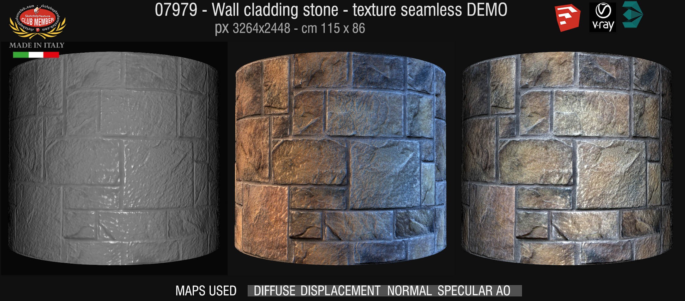 07979 Wall cladding stone texture seamless + maps DEMO