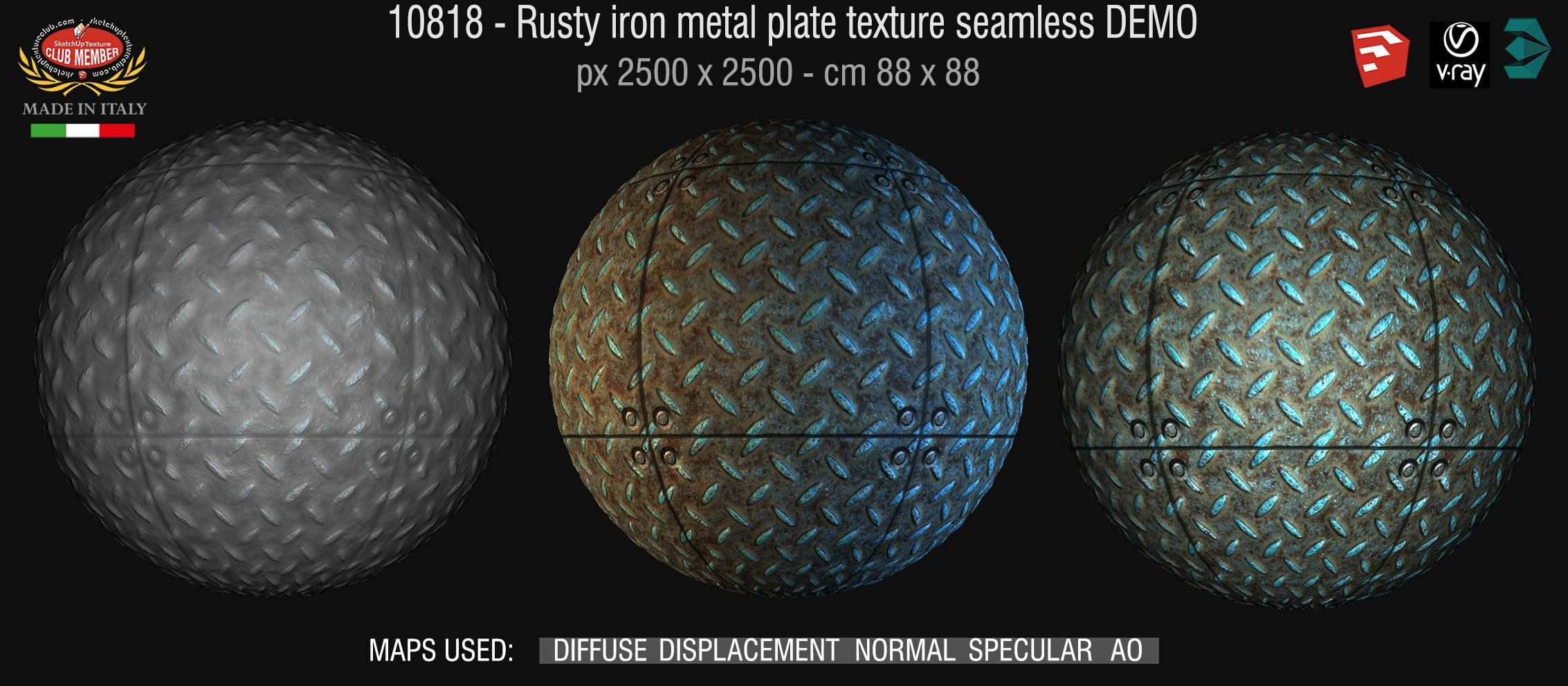 10818 HR Rusty iron metal plate texture seamless + maps DEMO
