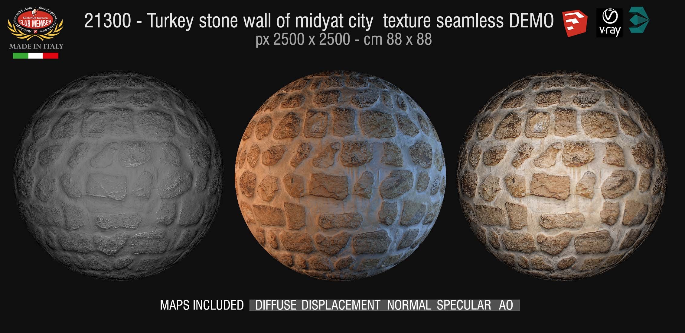 21300  HR Turkey stone wall of midyat city texture + map demo