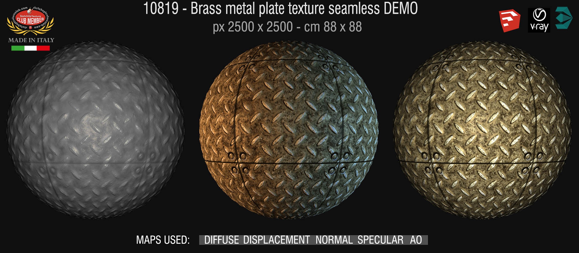 10819 HR Brass metal plate texture seamless + maps DEMO