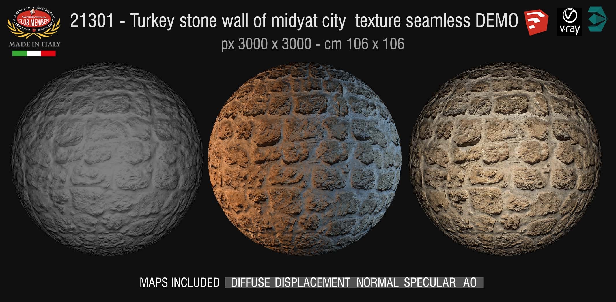 21301 - HR Turkey stone wall of midyat city texture + maps DEMO