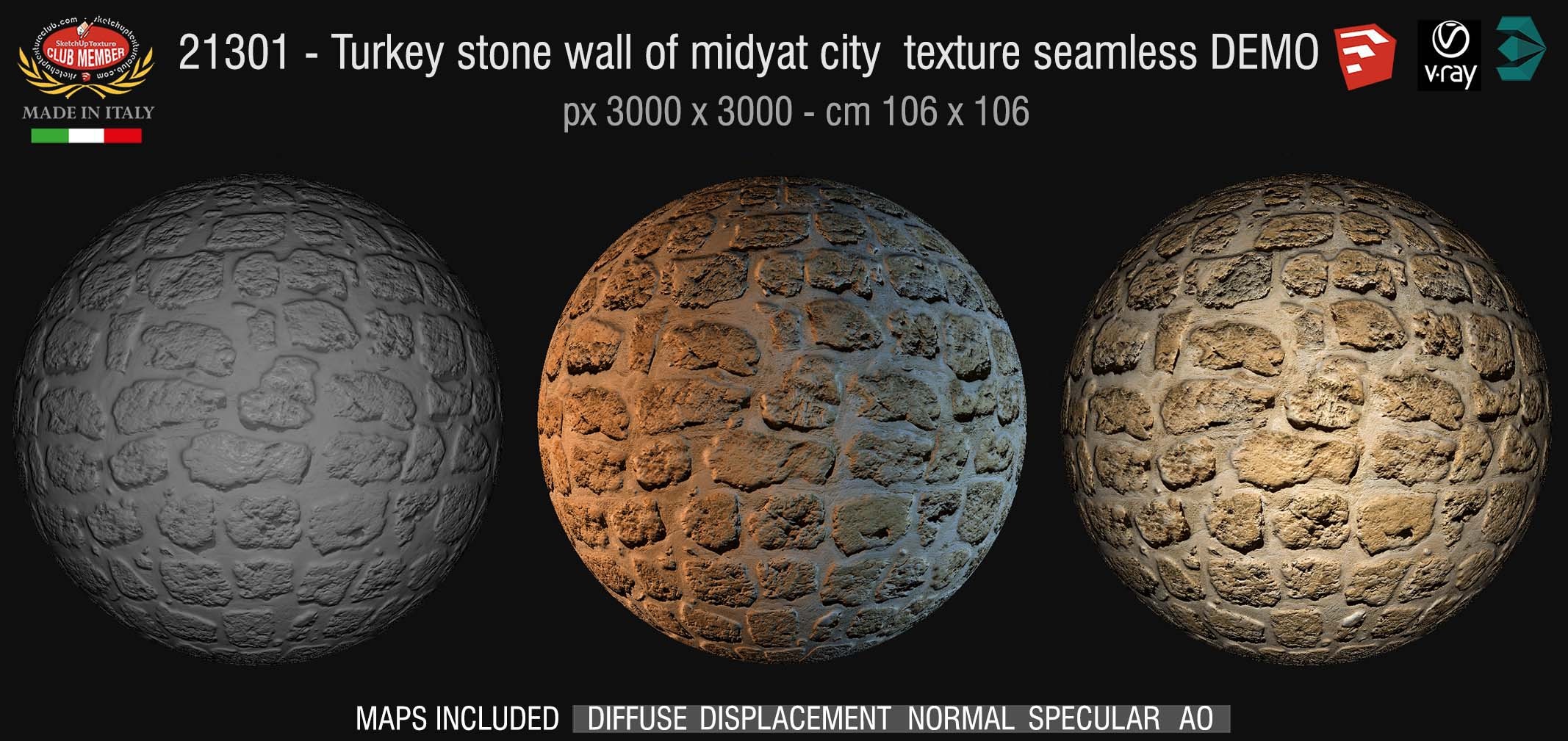 21301 - HR Turkey stone wall of midyat city texture + maps DEMO