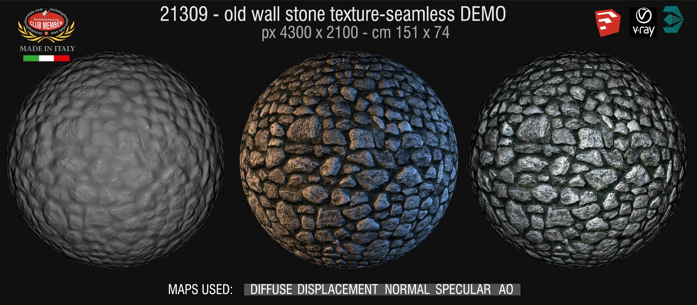 21309 HR Old wall stone texture seamless + maps DEMO