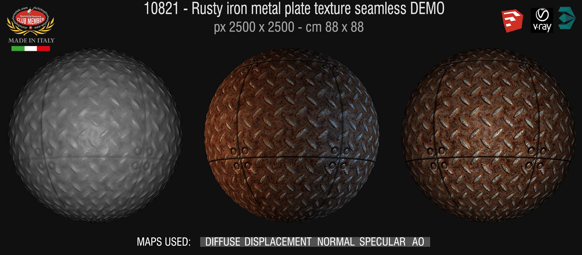 10821 HR Rusty iron metal plate texture seamless + maps DEMO