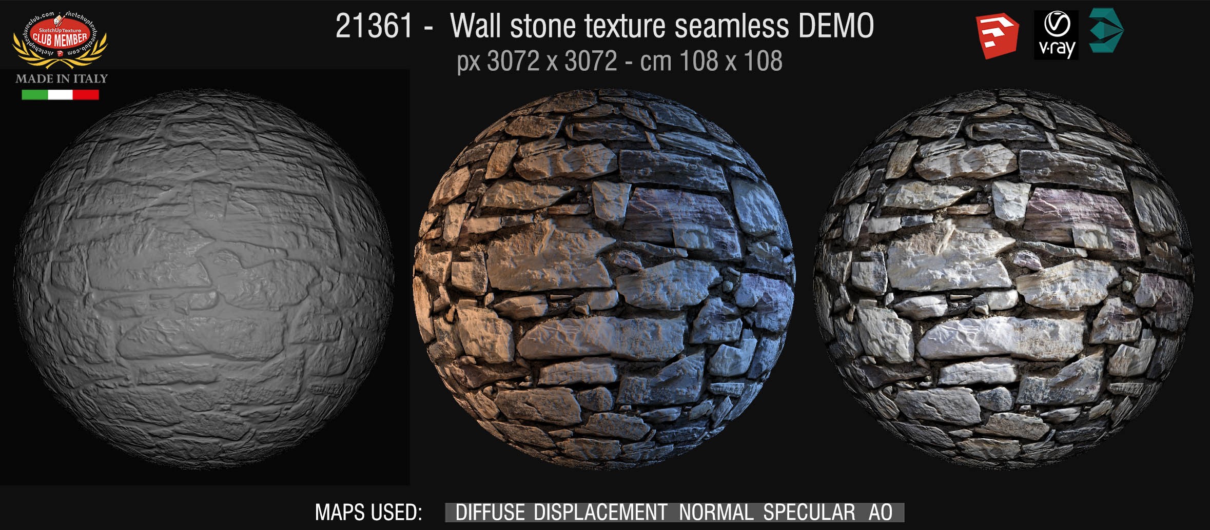 21361 HR wall stone texture seamless + maps demo