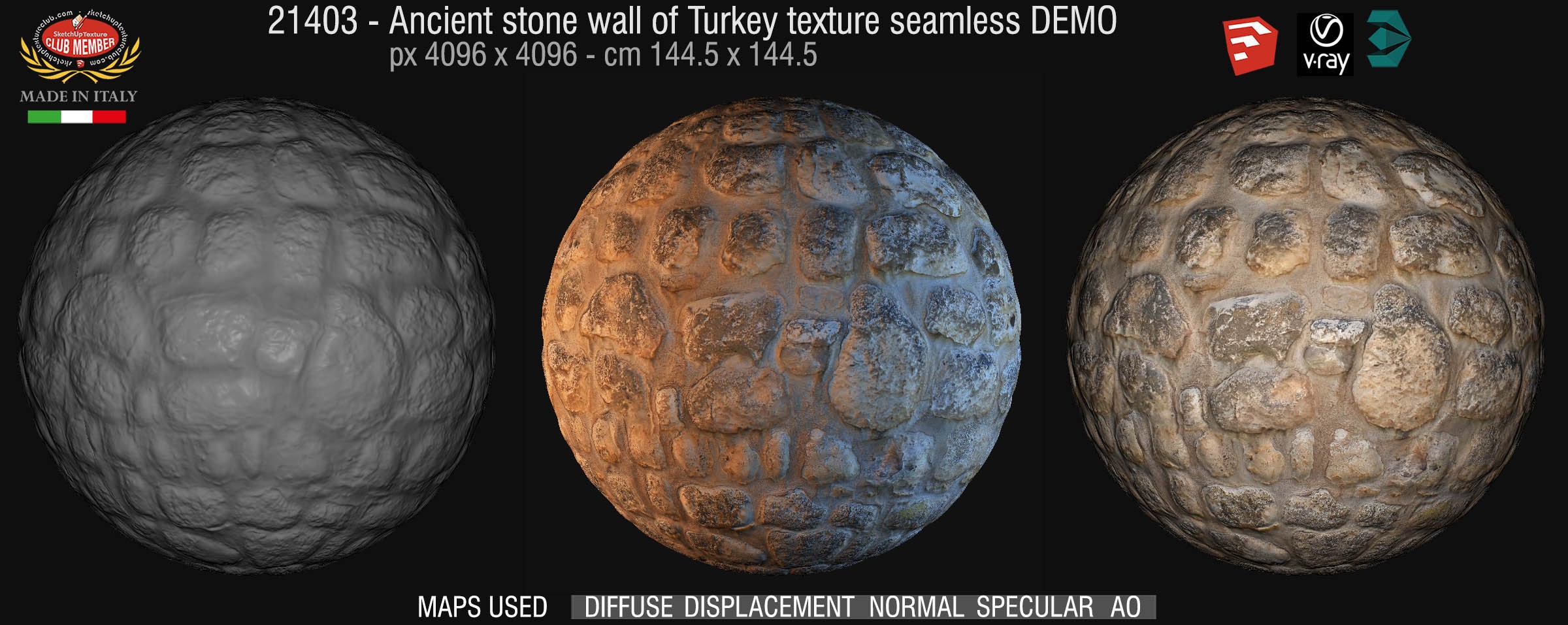 21403 Ancient stone wall of Turkey texture seamless + maps DEMO