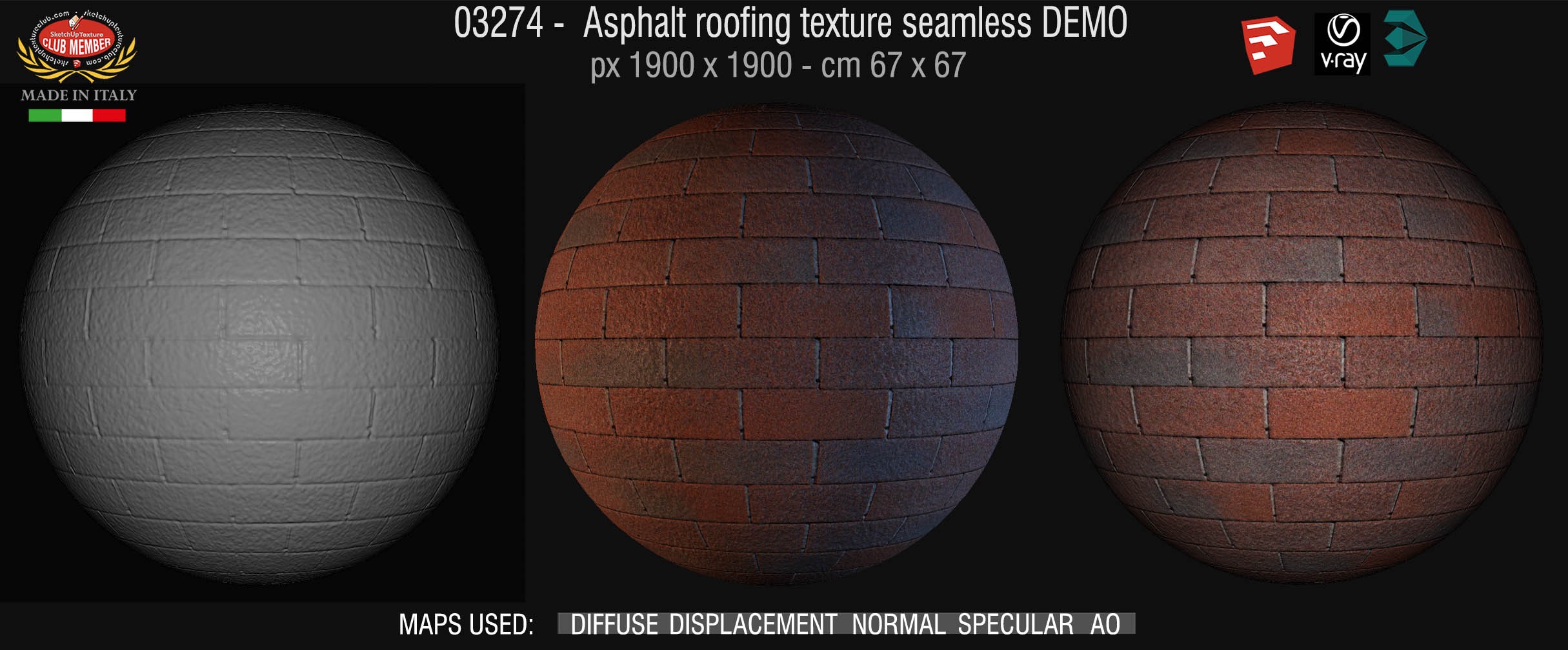 03274 Asphalt roofing texture + maps DEMO