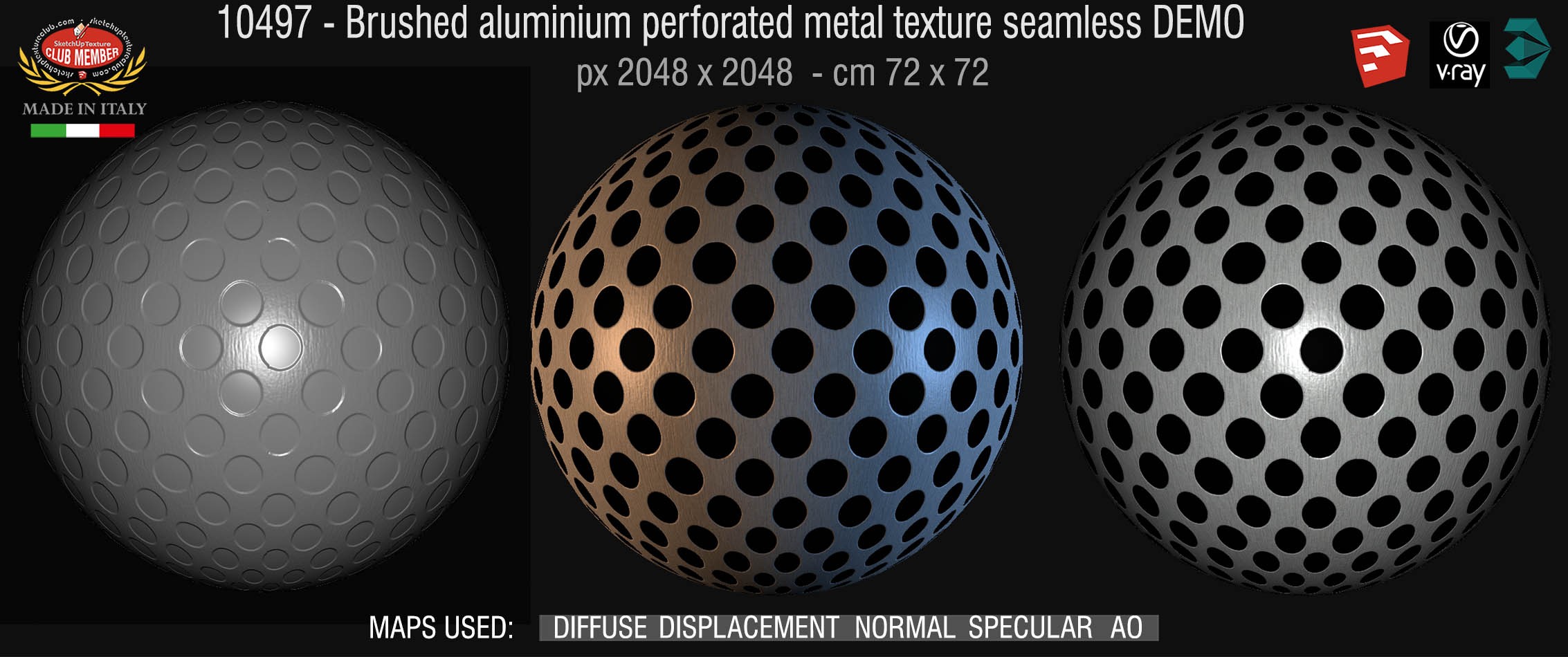 10497 HR Brushed aluminium perforated metal texture seamless + maps DEMO