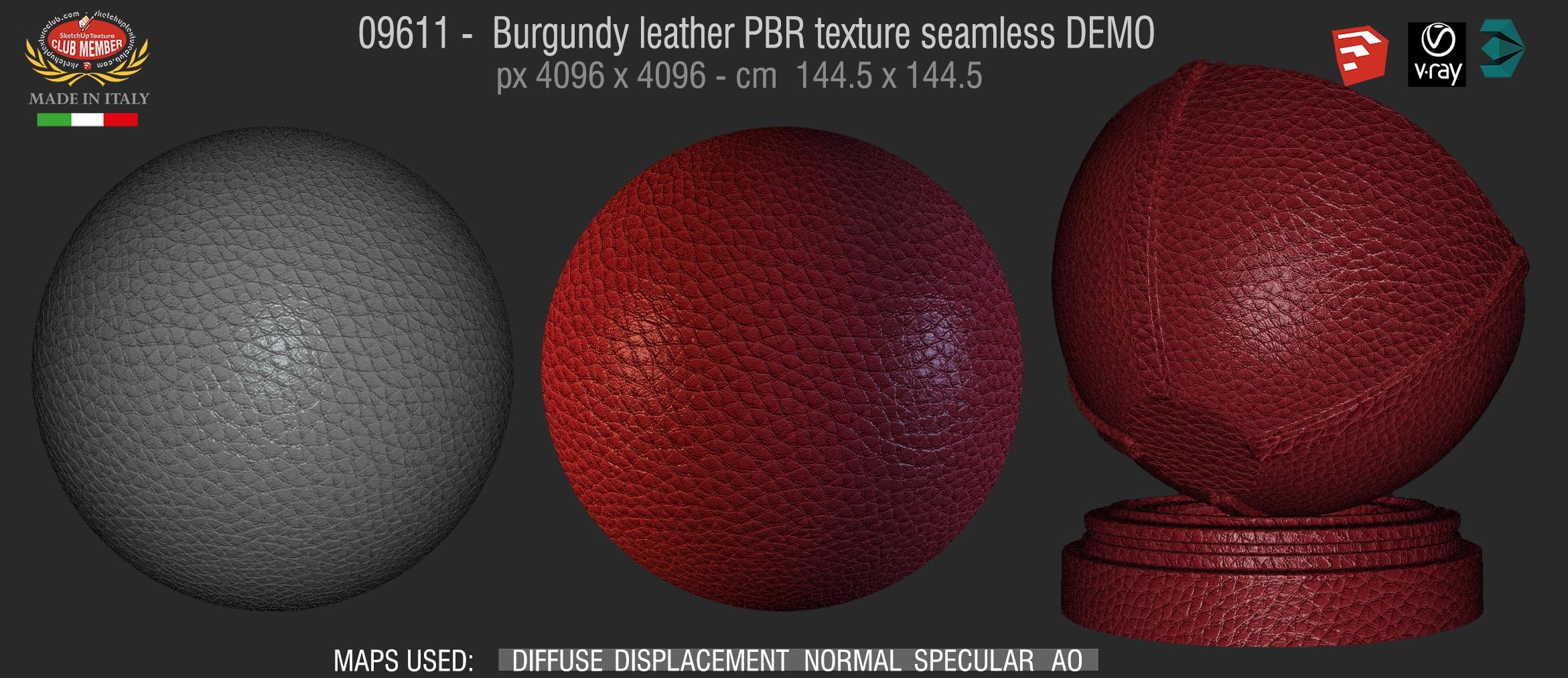 09611 Burgundy leather PBR texture seamless DEMO