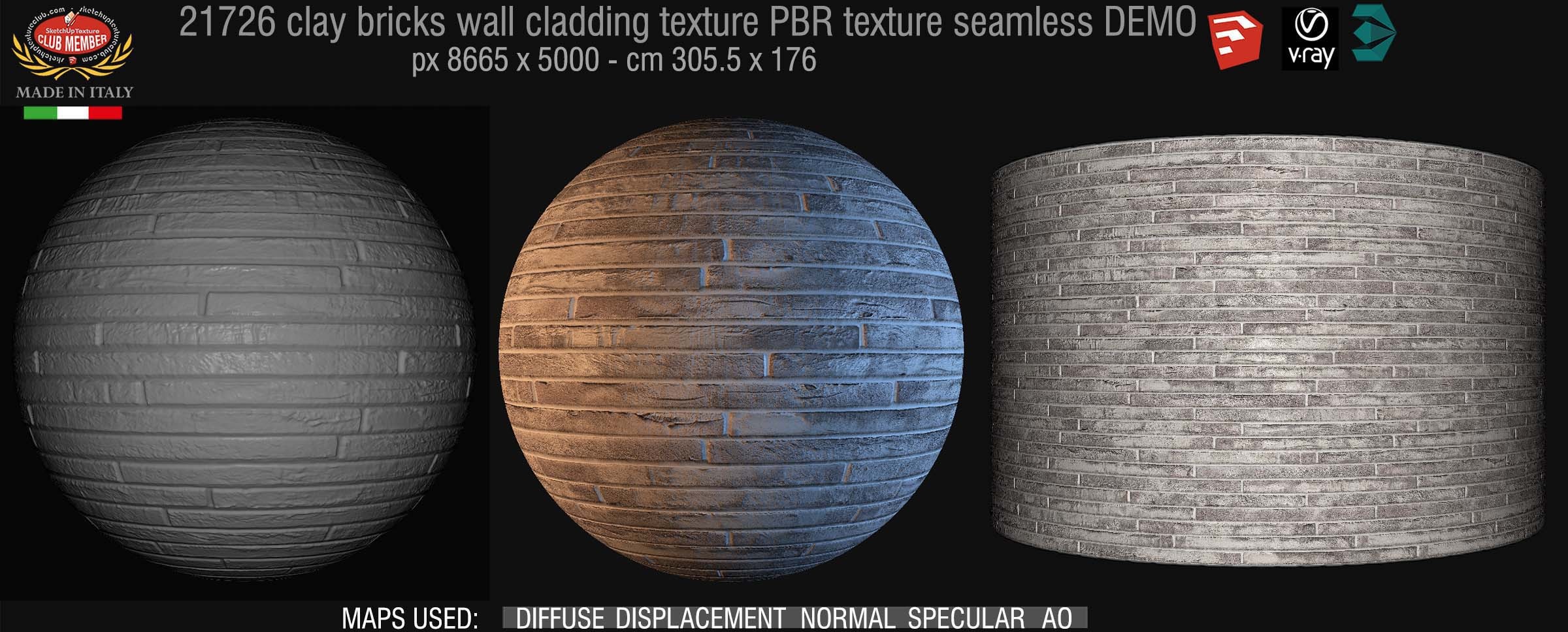 21726 Clay bricks wall cladding PBR texture seamless DEMO