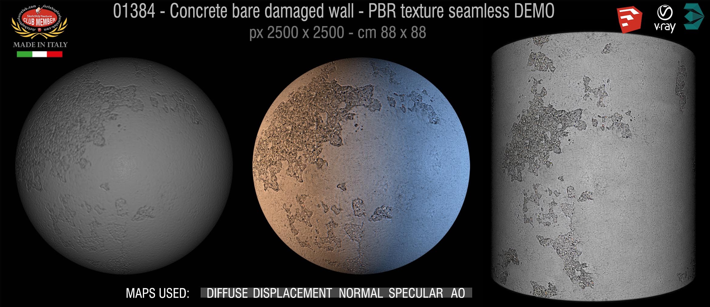 01384 Concrete bare damaged wall PBR texture seamless DEMO