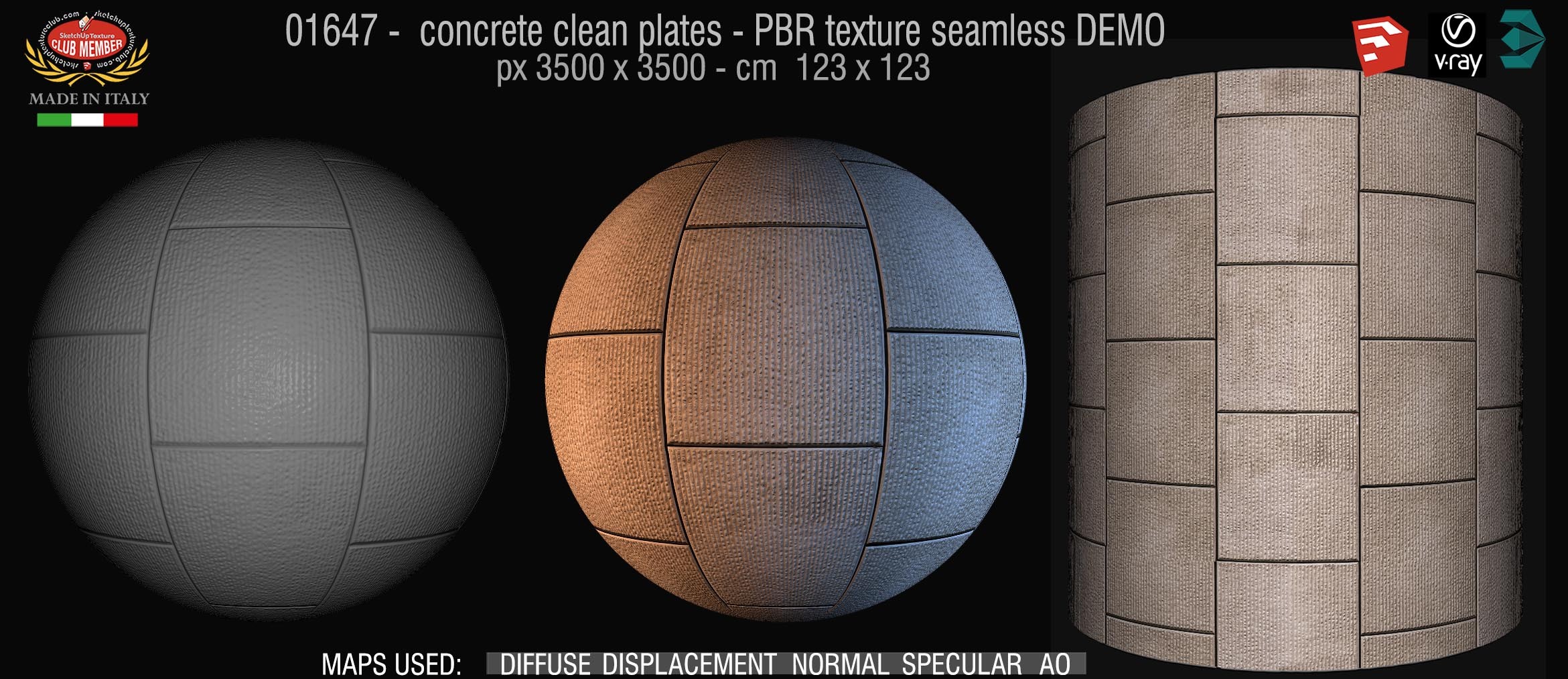 01647 concrete clean plates PBR texture seamless DEMO