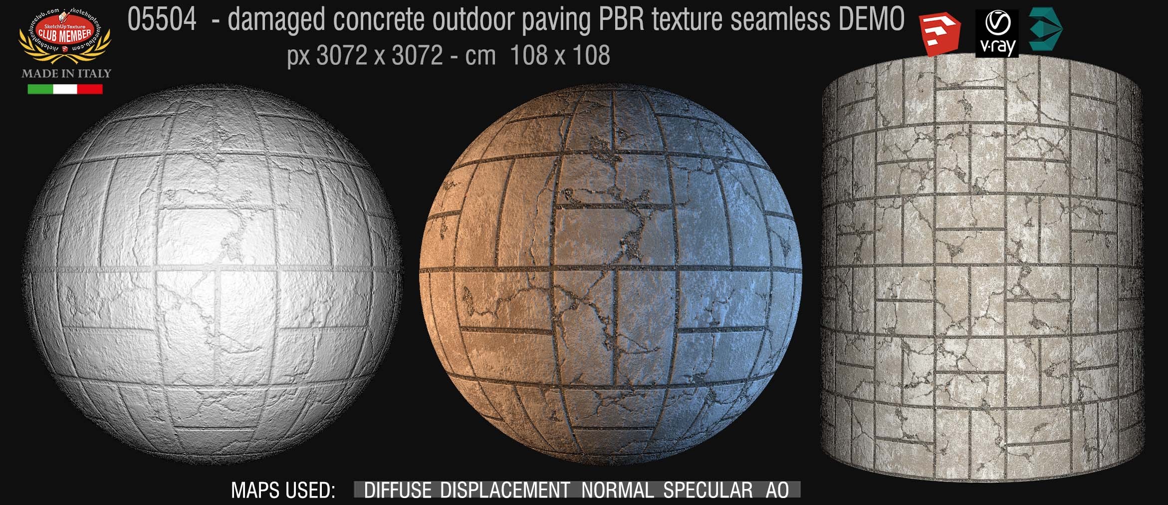 05504 Damaged concrete outdoor paving PBR texture seamless DEMO