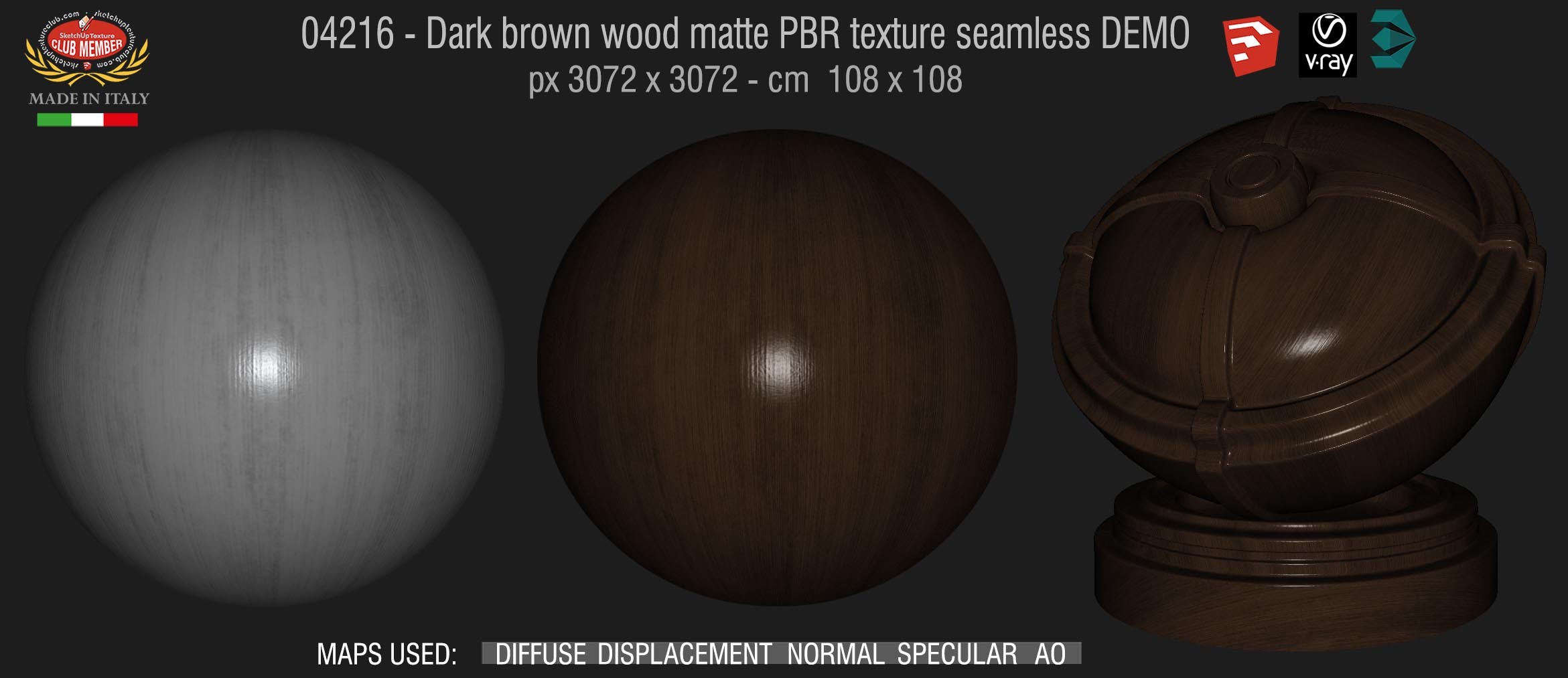 04216 Dark brown wood matte PBR texture seamless DEMO