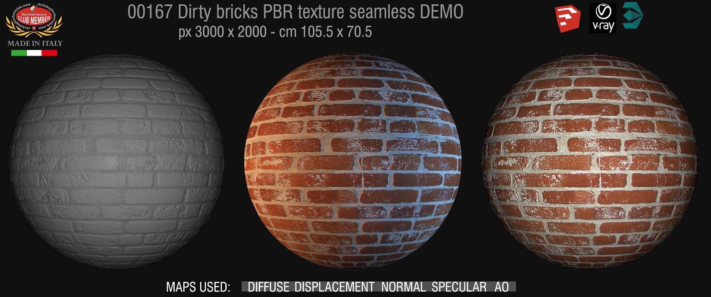 00167 Dirty bricks PBR texture seamless DEMO