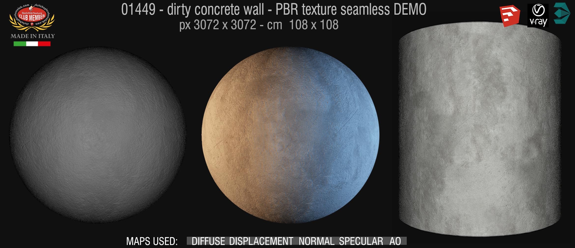 01449 Concrete bare dirty wall PBR texture seamless DEMO