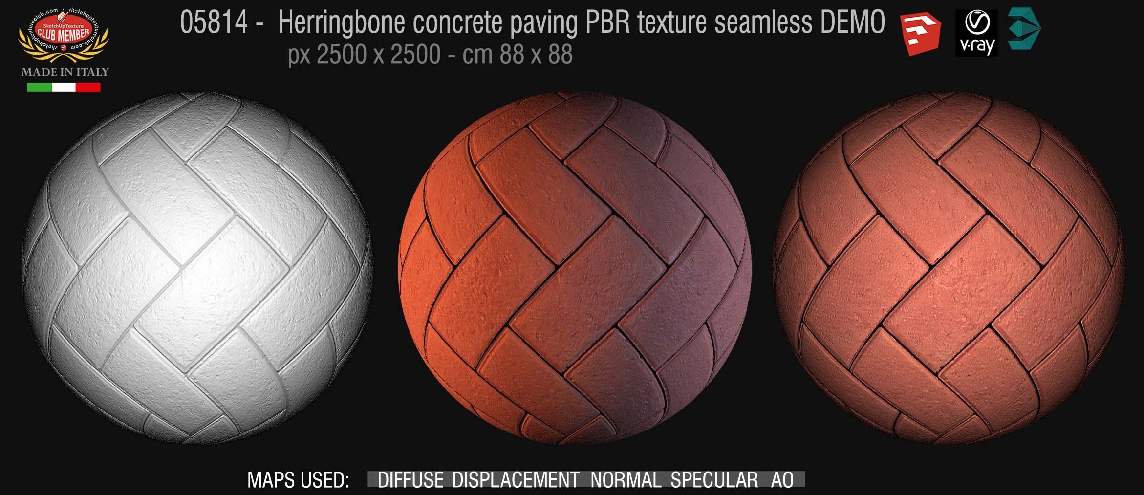 05814 Herringbone concrete paving PBR texture seamless DEMO