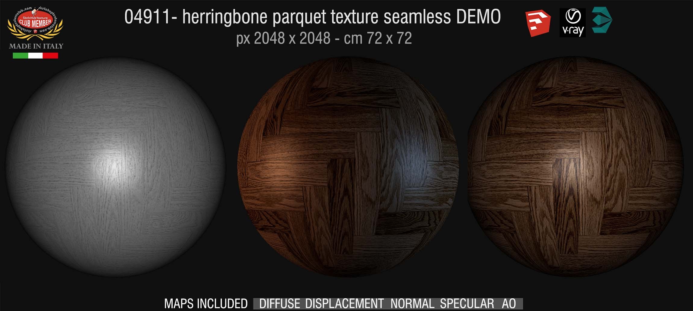 04911 HR Herringbone parquet texture seamless + maps DEMO
