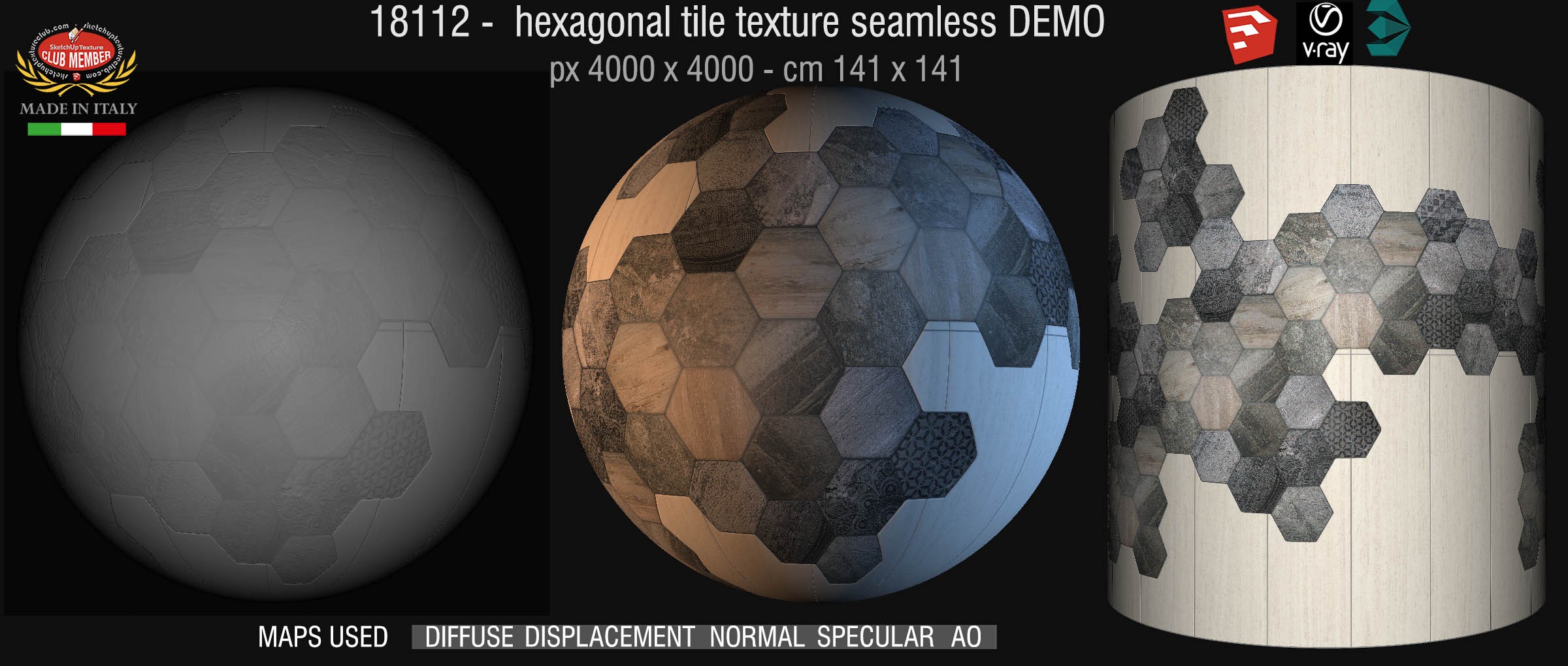 18112 seamless hexagonal tile texture + maps DEMO